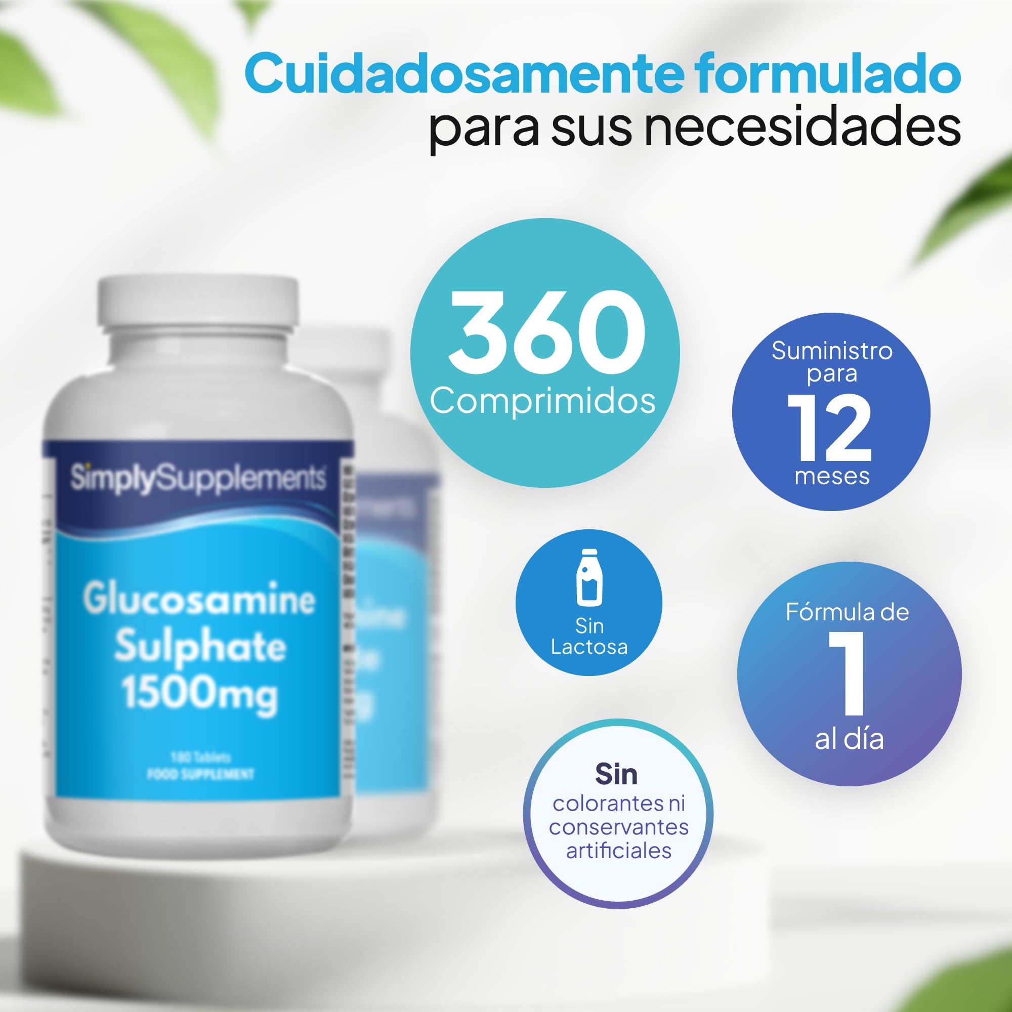 Sulfato de Glucosamina 2KCL 1500mg | Contribuye a un estilo de vida activo | Producto de origen marino | 360 comprimidos = 12 meses de suministro | Fabricado en el Reino Unido