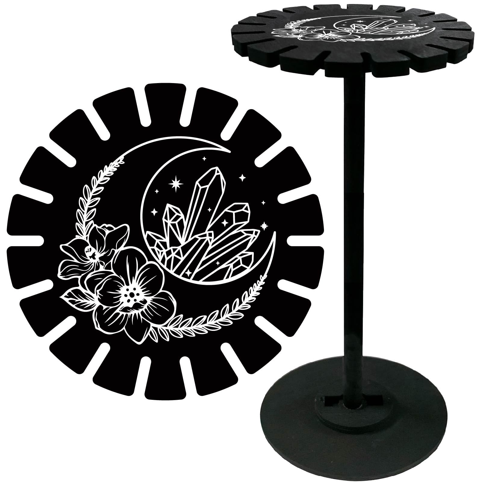 craspire Moon Pendulum Crystal Holder, Flower Divination, Dowsing Rod, Black Display Stand Shelf, Vintage Roman Witchcraft, Wooden Organiser Rack with Fittings for Home, Table