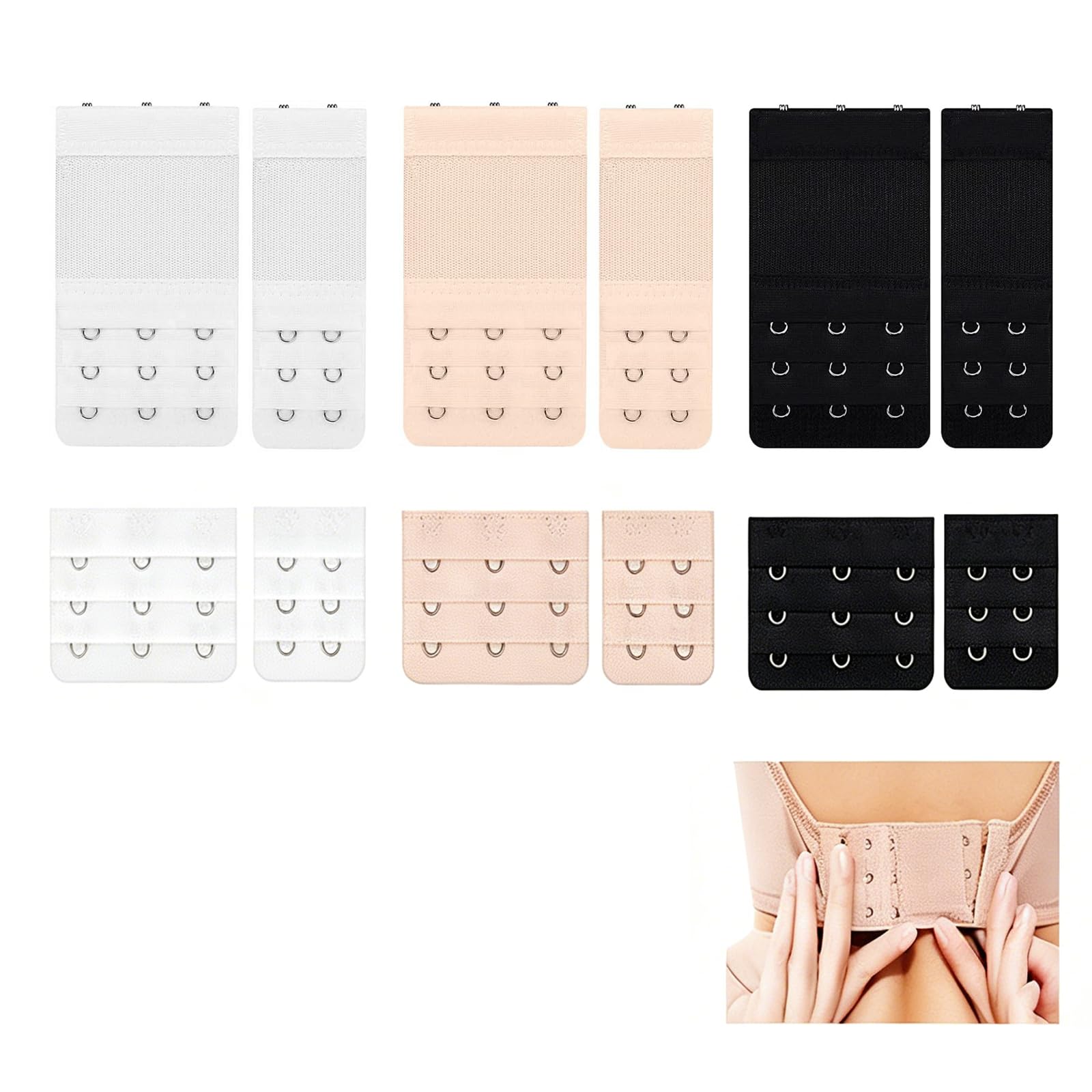 12 Stück BH Verlängerung Set 3 Reihen mit 2 Haken 3 Haken 4 Haken Bra Extender weich bequem dehnbar elastischer BH Verschluss Verlängerung passend für Damen BH Unterwäsche
