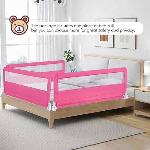 Miniatura 9 de BABY JOY Rieles de cama para niños pequeños, 59 pulgadas, extra largo, protector de cama abatible con correas de seguridad, barandilla plegable para