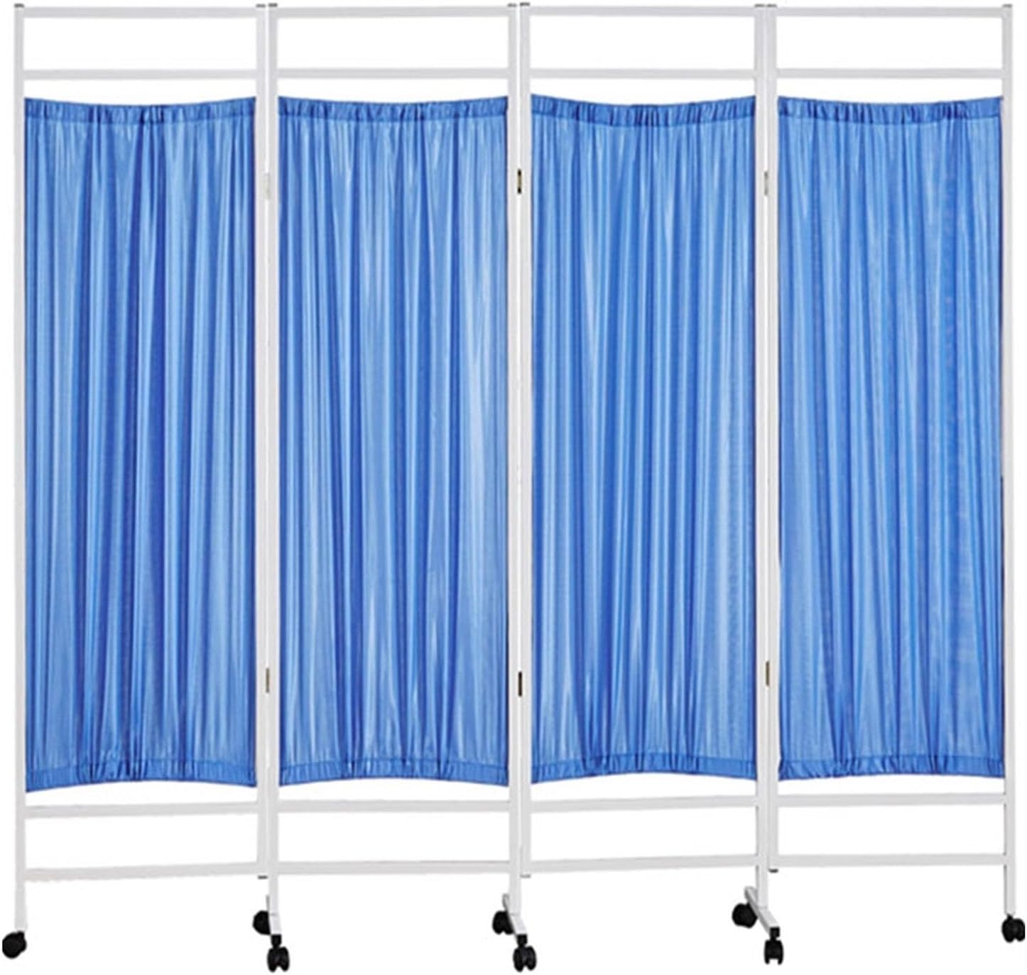 Medical Privacy Screens, 3/4/5/6 Panel Indoor Foldable Temporary Room Partition Wall Fencing with Wheels, for Beauty Salon Hospital Clinic Ward, Metal Iron Frame(Blue,4 Panels W200