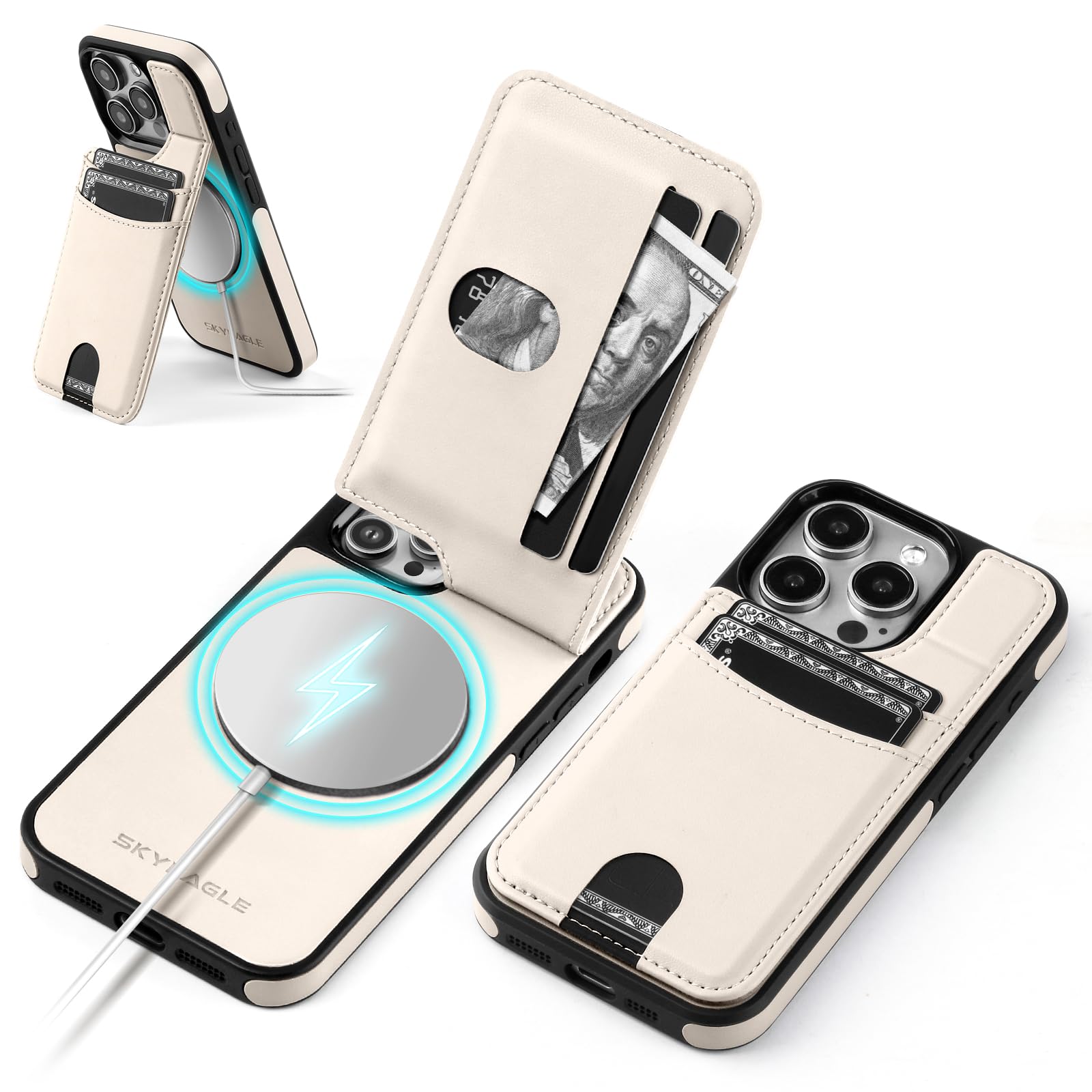 SkyEagle Compatible with Magsafe for iPhone 12 Pro Max Wallet Case with Card Holder Kickstand RFID Blocking Flip Cover Credit Card Slots PU Leather