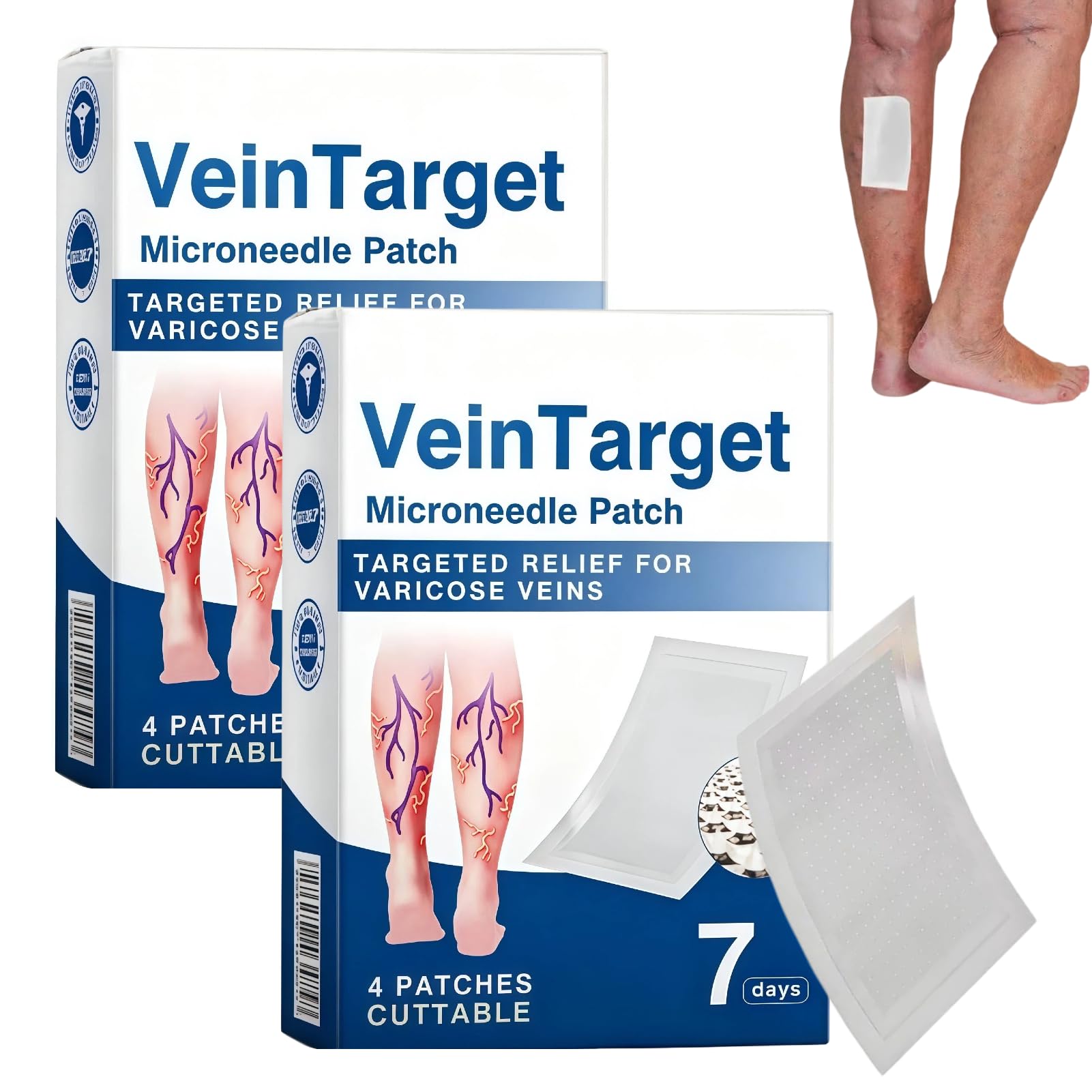 2 Stück Vein Target Mikronadel pflaster,2026 Fortschrittliche Krampfadernpflaster, VeinTarget Microneedle Patch, für Bequeme Anwendung bei langen Arbeitstagen und nach dem Sport, für alle Hauttypen