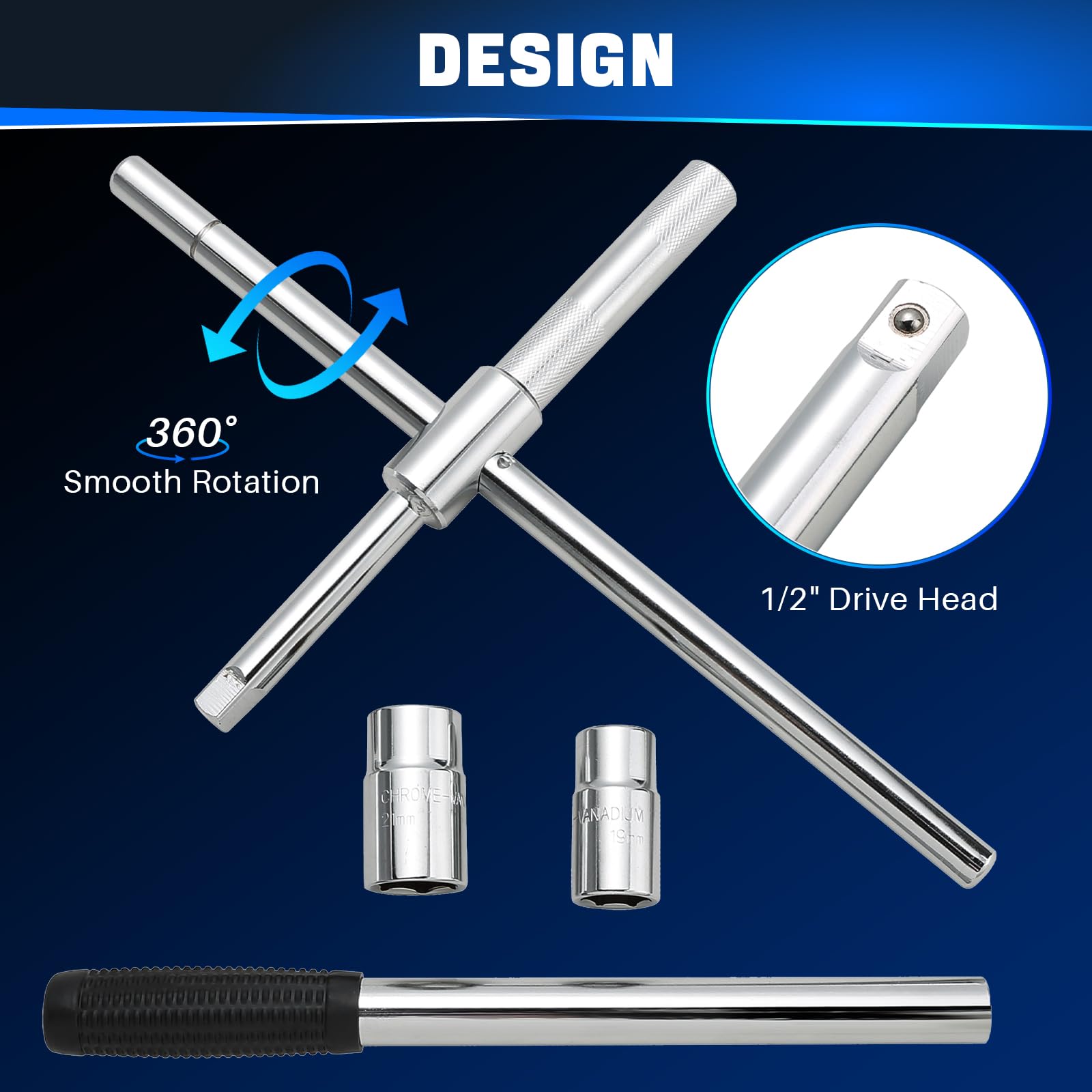 23" Universal Extended Lug Wrench, 4 Way Tire Iron Nut Wrench Set - View #8