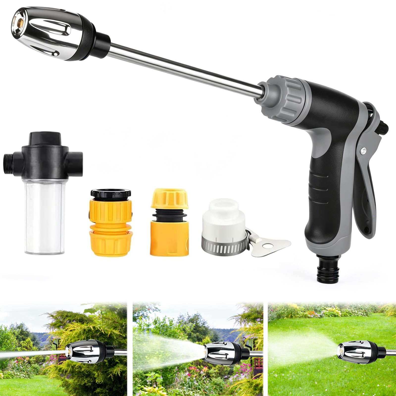 Pressure Washer Hose Attachment, Hydro Power Jet Washer, Stainless Steel High Pressure Water Spray Gun for Car Patio Driveway Cleaning, Universal Garden Hose Connector (c)