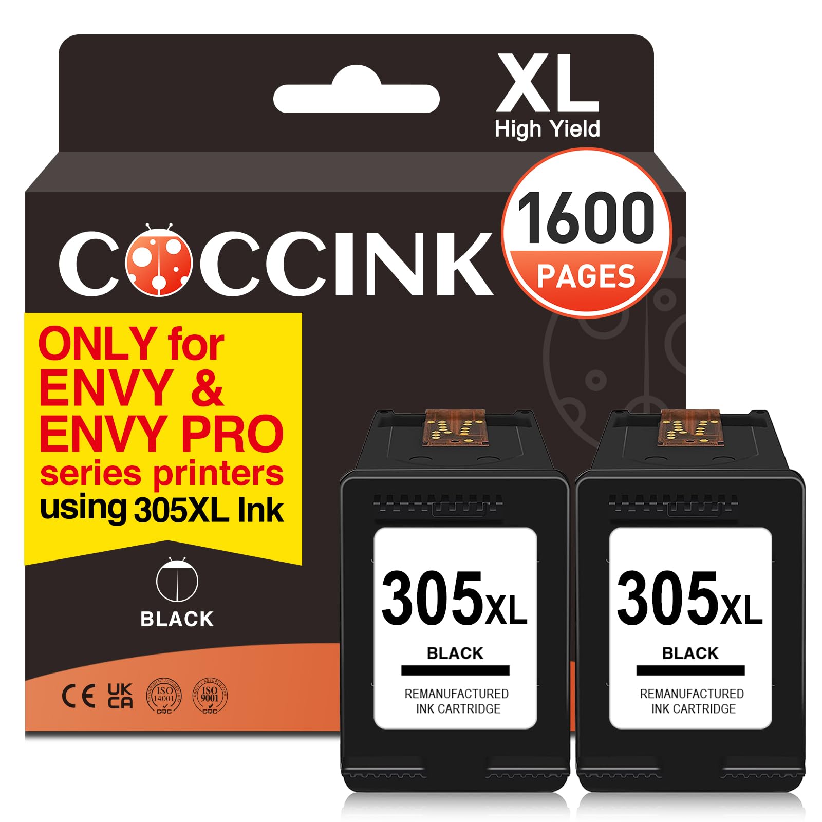 COCCINK 305XL (2 Negro) Tinta para HP 305 XL tinta impresora para HP ENVY 6010e 6020e 6022e 6030e 6032e 6420e 6430e 6432e ENVY Pro 6400 6420 6422 6430 6432 Deskjet 2300 2320 1210 Cartuchos para hp 305