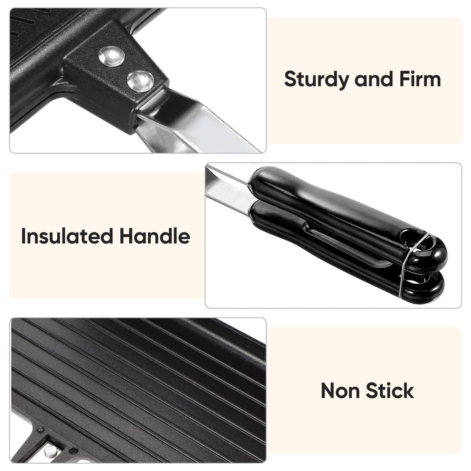 Uonlytech Poêle à Sandwich Ustensile Cuisine en Aluminium Antiadhésive Double Face Pratique et Plaque de Cuisson pour Sandwich Grillé pour Usage Domestique
