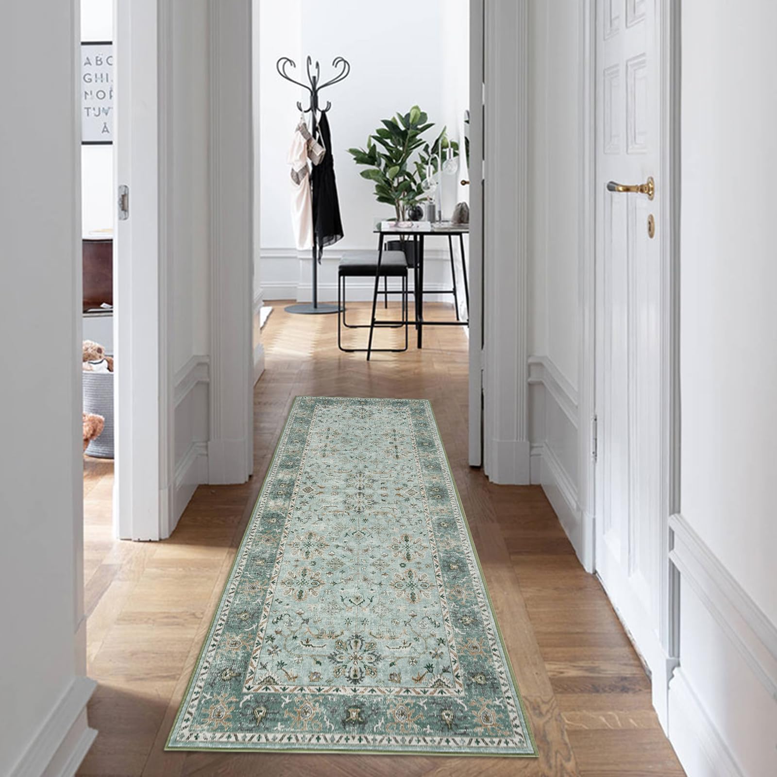 CIBTYHOH Washable Rug Rugs Living Room Carpet for Bedroom Vintage-Inspired Area Rug - Classic Floral Pattern,80 * 150 CM