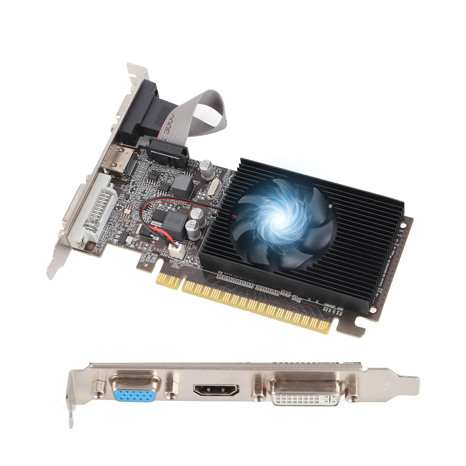 Zunate GT610 Graphic Card, 1GB DDR3 Graphics Card, 64 Bit Image Card Game Graphics Card Support DVI VGA, PCI Express x16 Desktop Video Card with Silence Cooling Fan