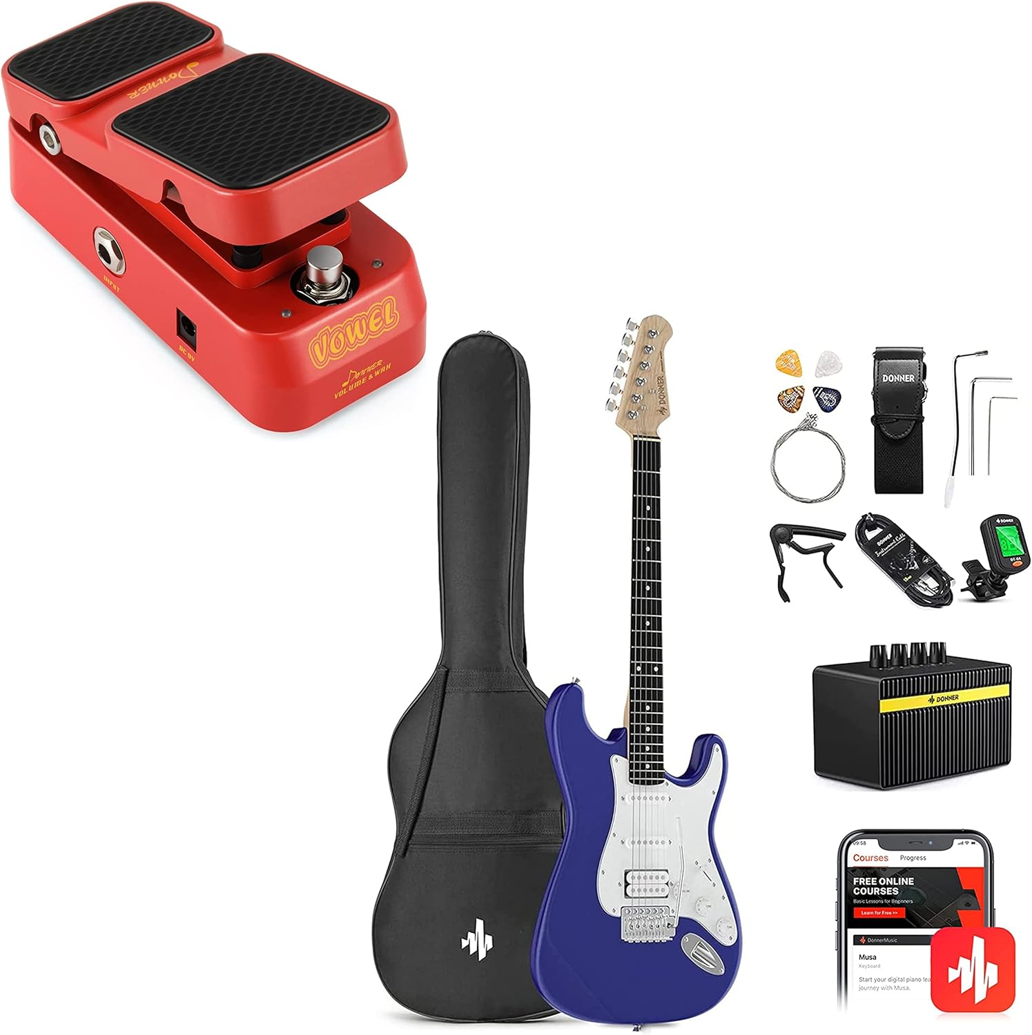 Buy Donner DST100L 39 Inch Electric Guitar Beginner Kit + Wah Guitar Pedal Online at Lowest