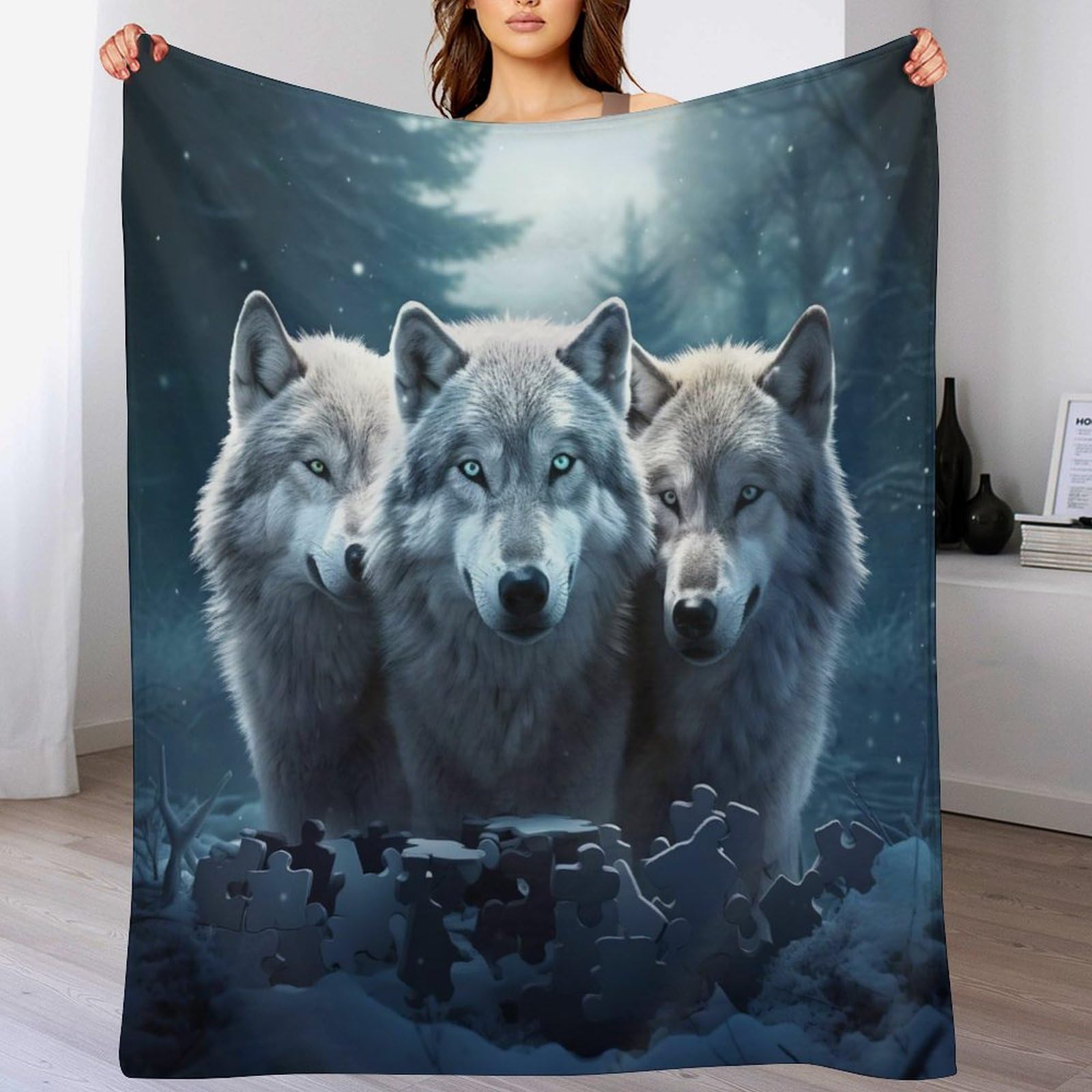 Manta de lobo para el salón contra el frío en franela suave