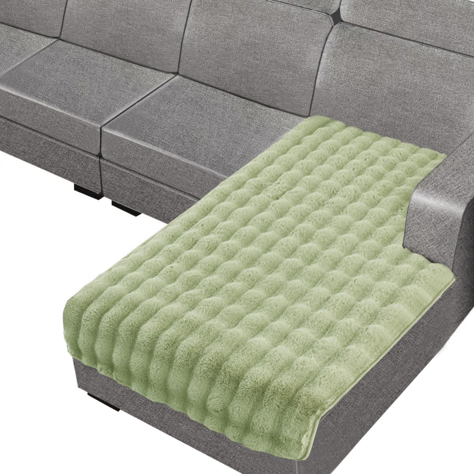 Rabbit Plush Sofa Cover 1 2 3 Seater, Sofa Slipcover Corner L Shape Thick Warm Couch Protector Anti-slip Caravan Seat Cushion Covers for Kids, Pets (Green,120×160cm Open-Forked) — image 1