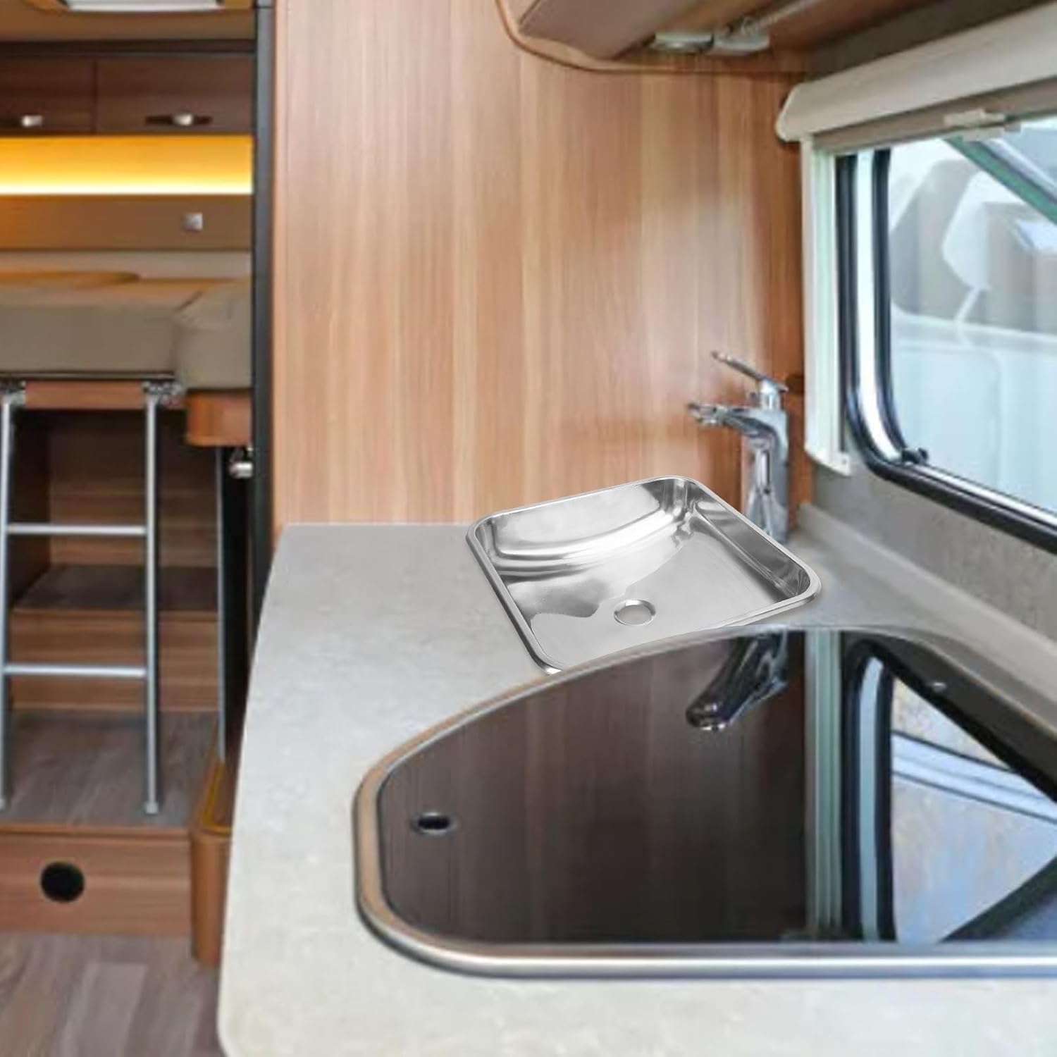 13 X 13 X 3.1in Stainless Steel Rv Kitchen Bathroom Sink With Drainage Outlet for Campervan Boat Motorhome