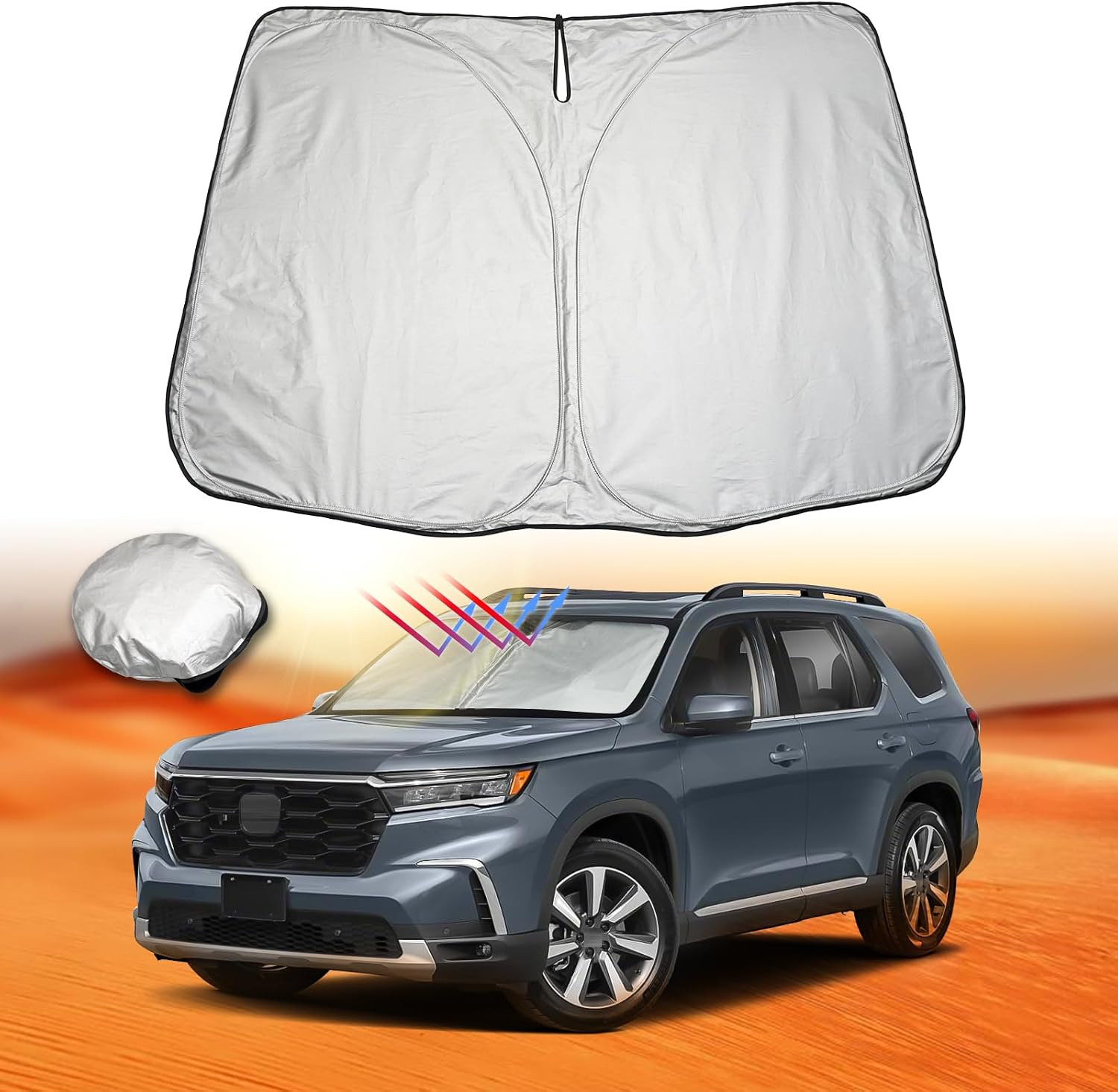 LFOTPP Car Windshield Sunshade for 2023 2024 Hond|a Pilot (LX, Sport, EX-L, TrailSport, Touring Elite) with Storage Pouch Front Sun Shade Foldable 2023 Pilot Accessories 2024 Pilot Sunshade