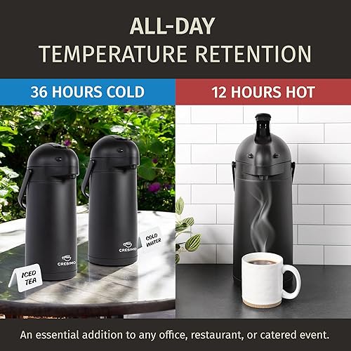 Miniatura 18 de Jarra térmica para café Airpot de 74 oz, mantiene el café caliente durante 12 horas y frío durante 24 horas, termo de café de acero inoxidable