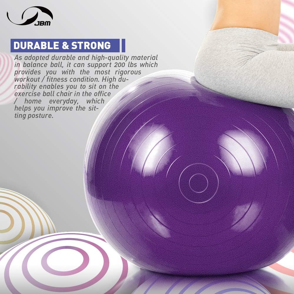 JBM Exercise Yoga Ball with Free Air Pump 200 lbs Slip-Resistant Yoga Balance Stability Swiss Ball