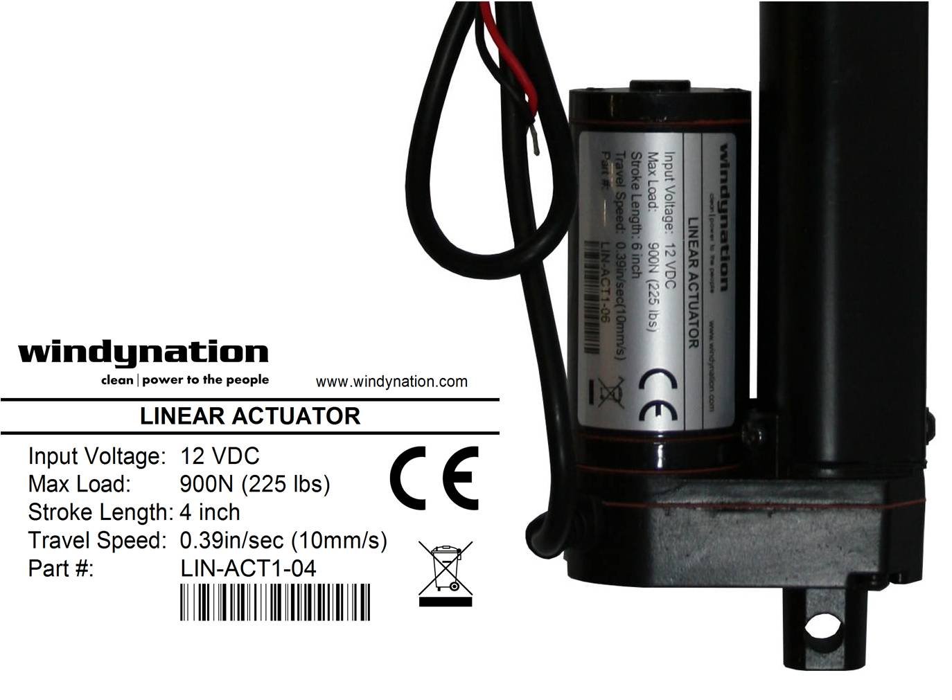 4 Inch Linear Actuator - 12V 225 lb Lift -2