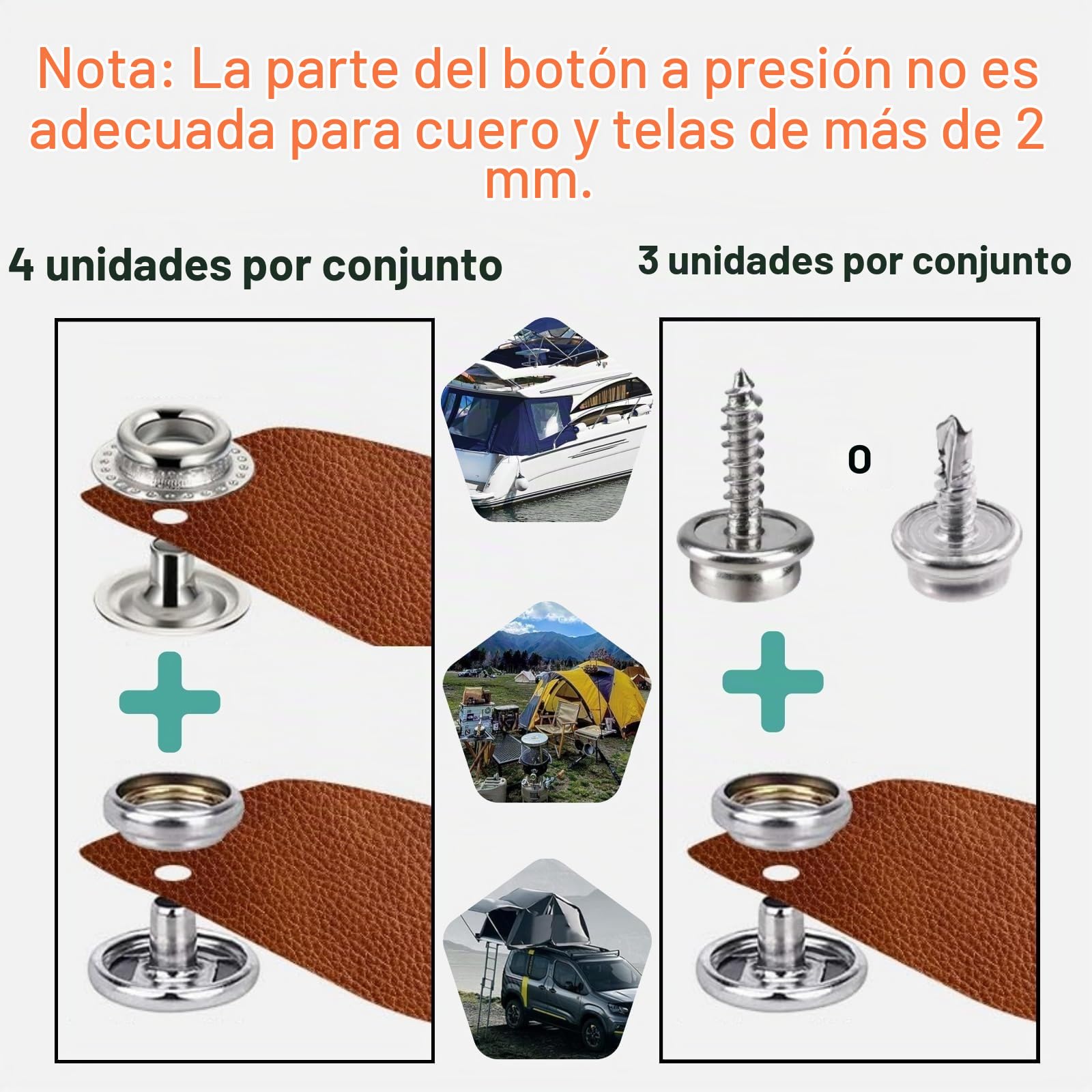 SUNAROC Corchetes De Presion Metalicos, 15mm Botones De Presion Metalicos Corchetes Cuero Broches Lona Botones Presion Acero Para Lona Ropa Cuero