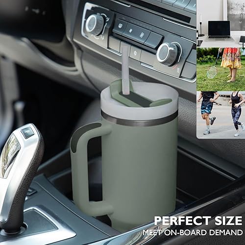 Miniatura 3 de Vaso aislado de 40 onzas con asa y tapa con popote, botella de agua de acero inoxidable de doble pared, taza de viaje reutilizable, sin BPA,