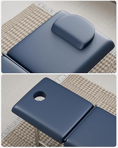 Miniatura 3 de SyyBhb Mesa de masaje estacionaria profesional de 550 libras, cama de examen ancha resistente para tratamiento, respaldo ajustable, reposacabezas