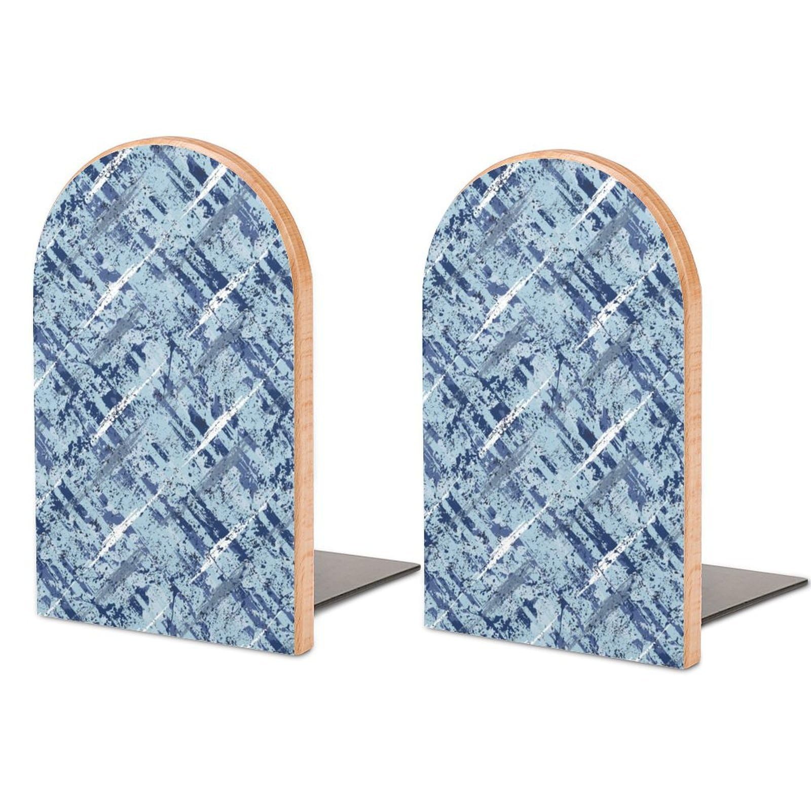 Vector Seamless Bold Plaid Pattern Beech Wood Bookends Heavy Duty Book Organizers Desktop File Holder for Office Home Bookshelf
