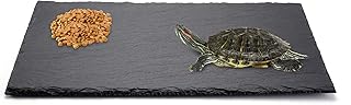 Reptile Basking Platform, Tortoise Habitat Rock Plate Slate Natural Rock Reptile Food Bowl Landscape Habitat Decor for Turtle Lizard Bearded Dragon Crested Gecko Snake(30 * 15cm)
