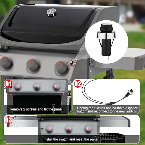 Miniatura 3 de Encendedor GS4 para Weber, botón pulsador de encendido de parrilla/interruptor de repuesto/accesorios compatibles con Weber 66220 GS4, Genesis II,