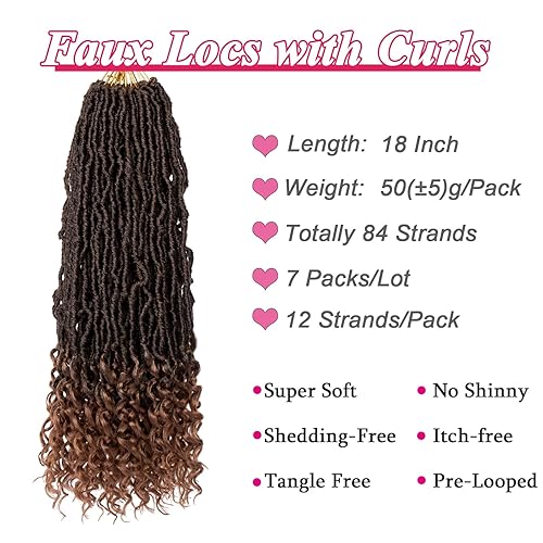 Miniatura 2 de Leeven Cabello de Ganchillo de Locs Falsos Nuevos de 18 Pulgadas con Extremos Rizados 84 Hebras Marrón Ombré Locs de Diosa Bohemia Cabello de