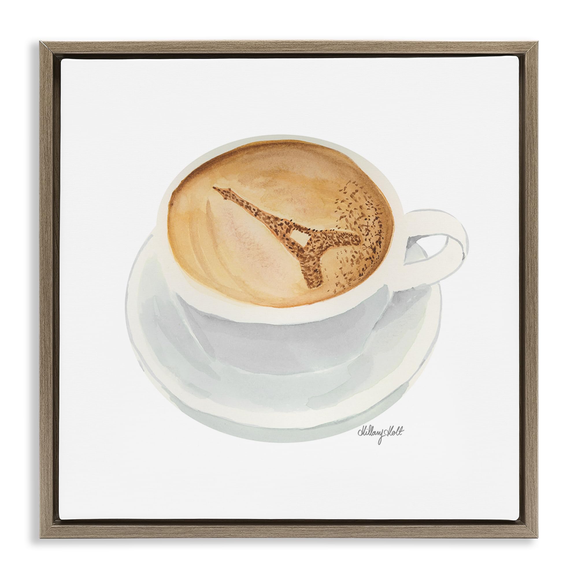 Stupell Industries 'Eiffel Tower Latte', Floating Frame Canvas Art, Brown, 25 x 25 Inches, Easy to Hang and Sturdy, Made in USA, by Hillary Holt