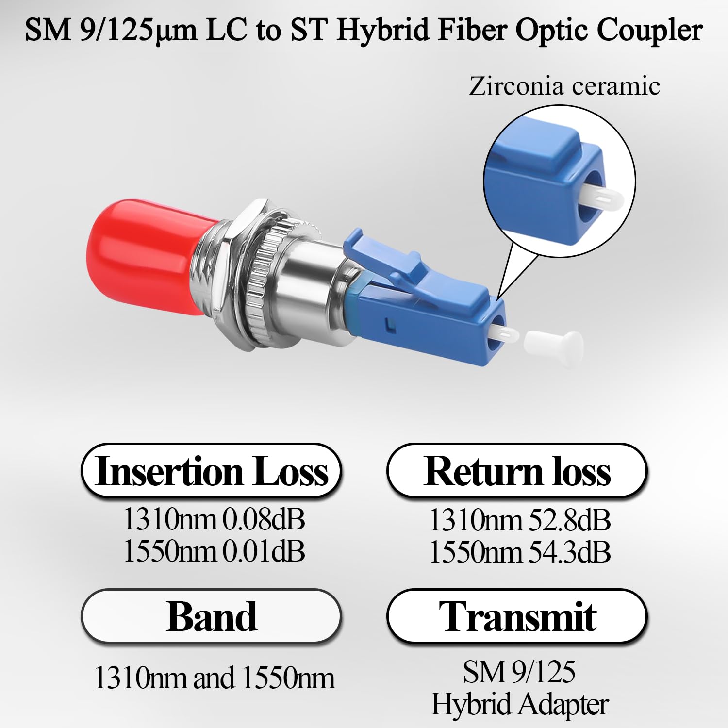 QIANRENON LC do ST hybrydowy adapter światłowodowy SM 9/125μm LC/UPC męski na ST/UPC żeńskie złącze światłowodowe Simplex, do optycznego FTTH miernika mocy miernika Pigtail Czerwone światło pióra