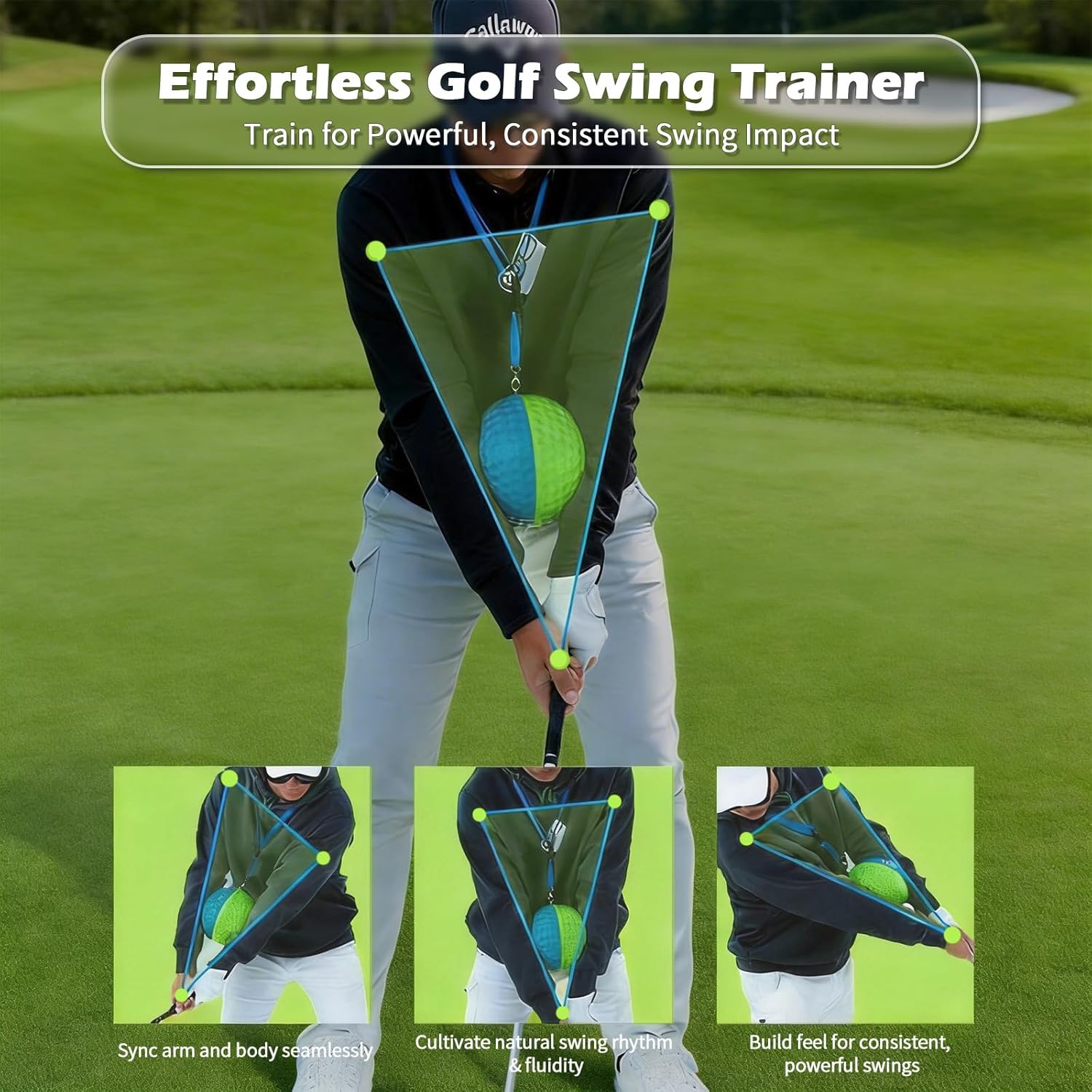 Golf Training Aid, Golf Swing Trainer, Smart Ball, Golf Swing Ball with Soft Memory Foam and Adjustable Lanyard, Enhances Swing Precision and Corrects Slicing, Scooping and Chicken Wing for Golfers