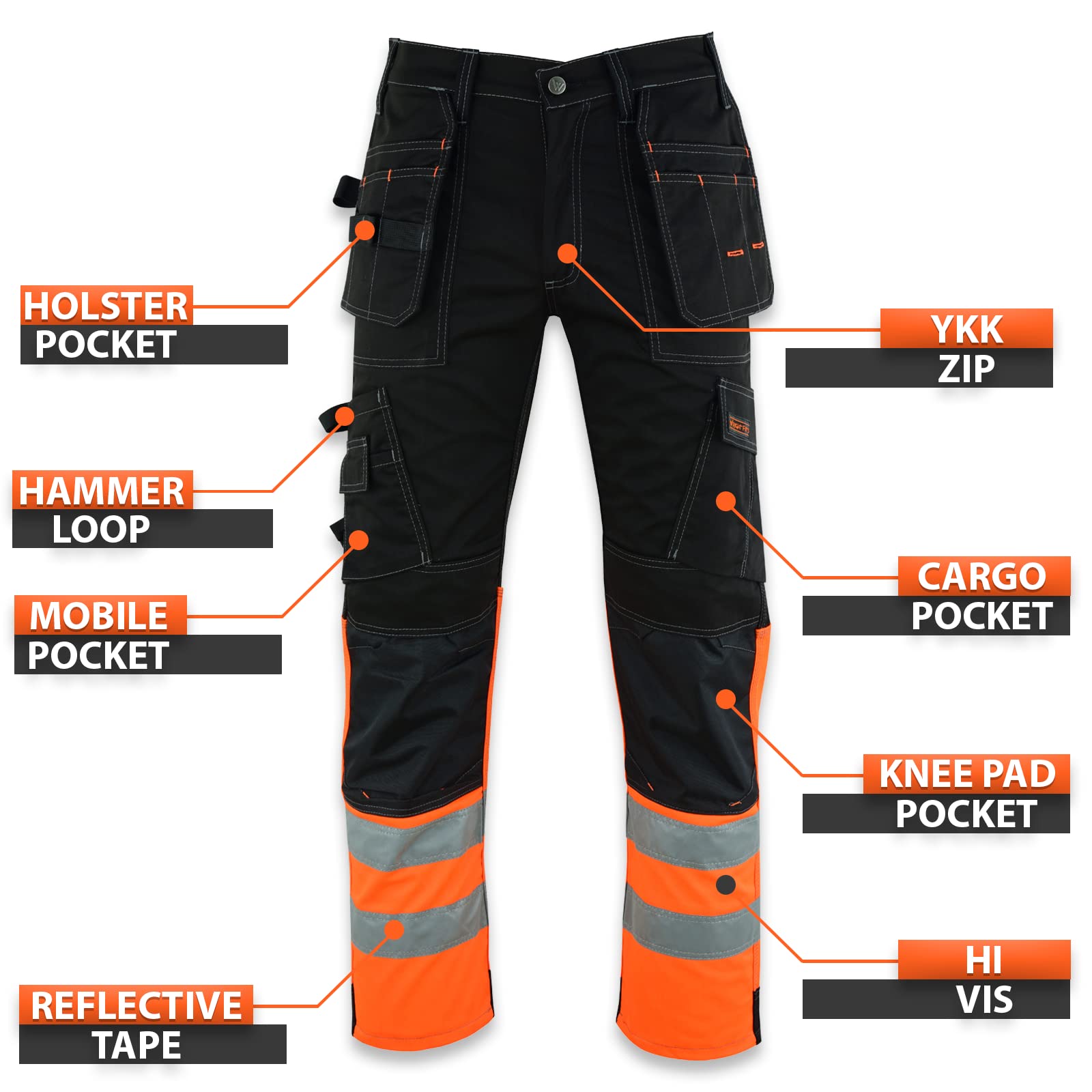 WrightFits Flash Pro - Pantalones de Trabajo para Hombre, Pantalones Cargo de Combate Resistentes, múltiples Bolsillos y Bolsillos para Rodilleras, Triple Costura