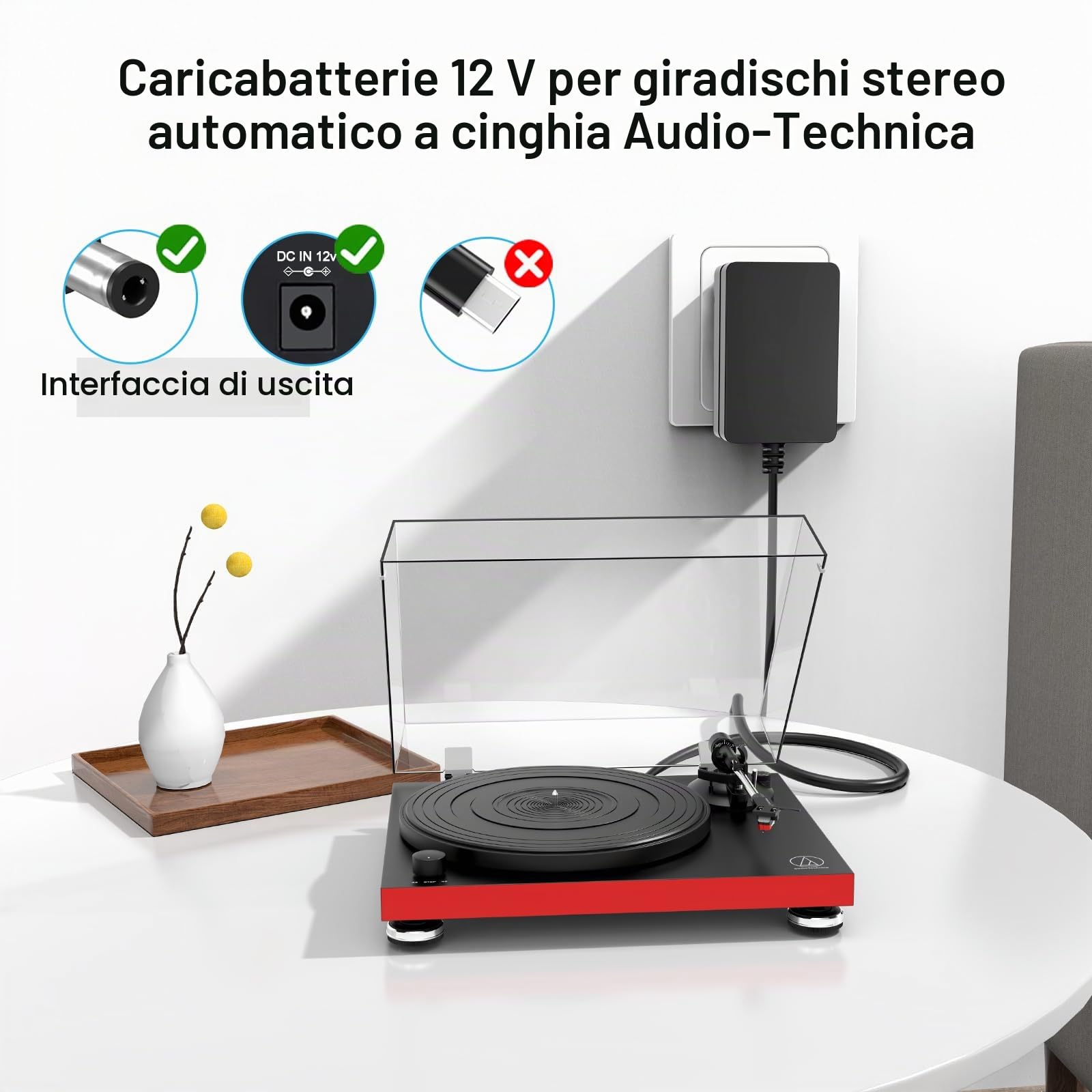 Cavo di alimentazione a 12 V per giradischi Audio Technica per il giradischi a trazione diretta Audio-Technica AT-LP60X AT-LP60X-BK AT-LP60X-BW AT-LP60XBT-RD AT-LP120XUSB-BK