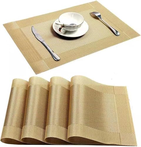 fanquare Manteles individuales de 12 x 18 pulgadas, lavables, de PVC, para mesa de comedor, de vinilo tejido, resistentes al calor, juego de 6