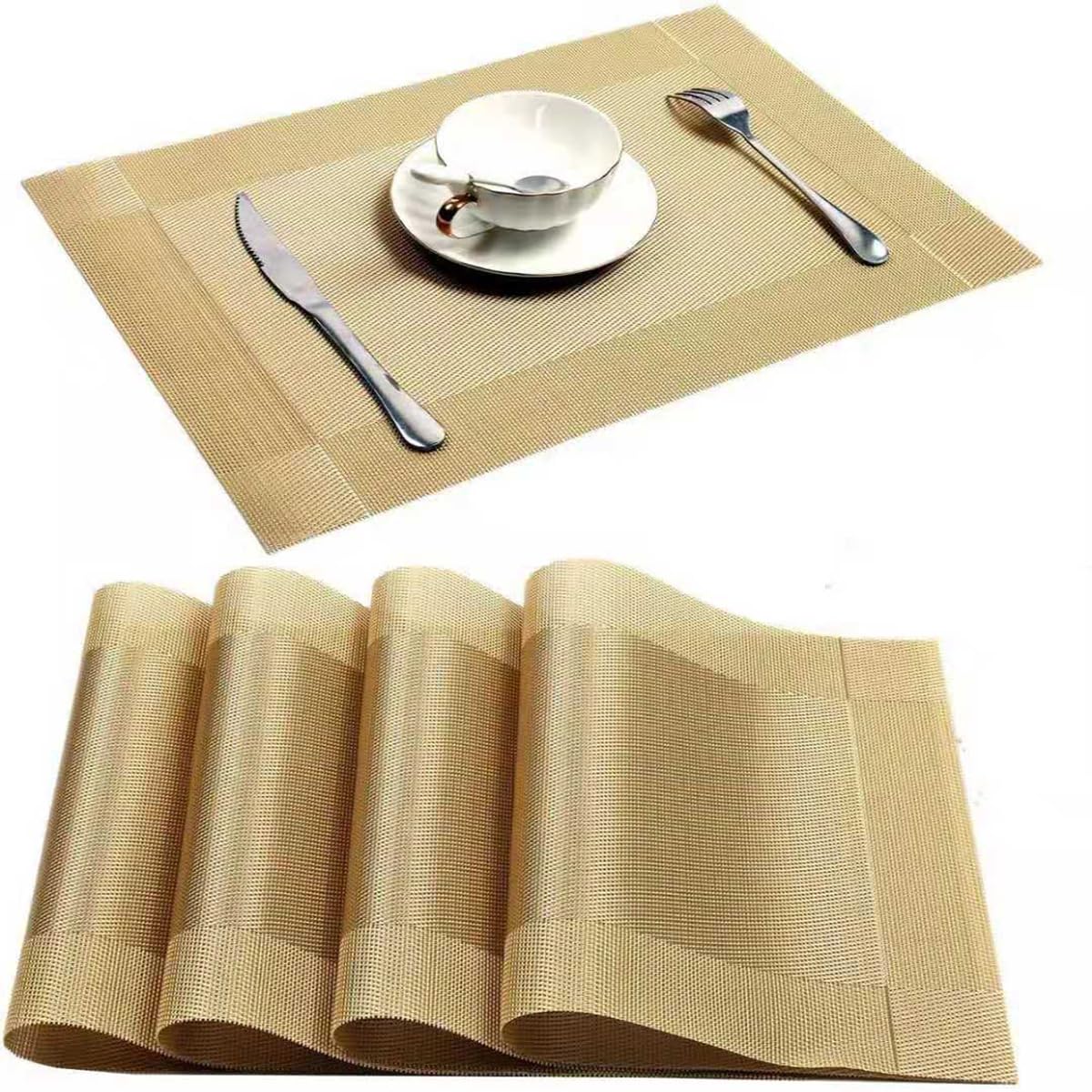 Sets de table PVC 45x30 cm fanquare en vinyle tissé brun lot de 6