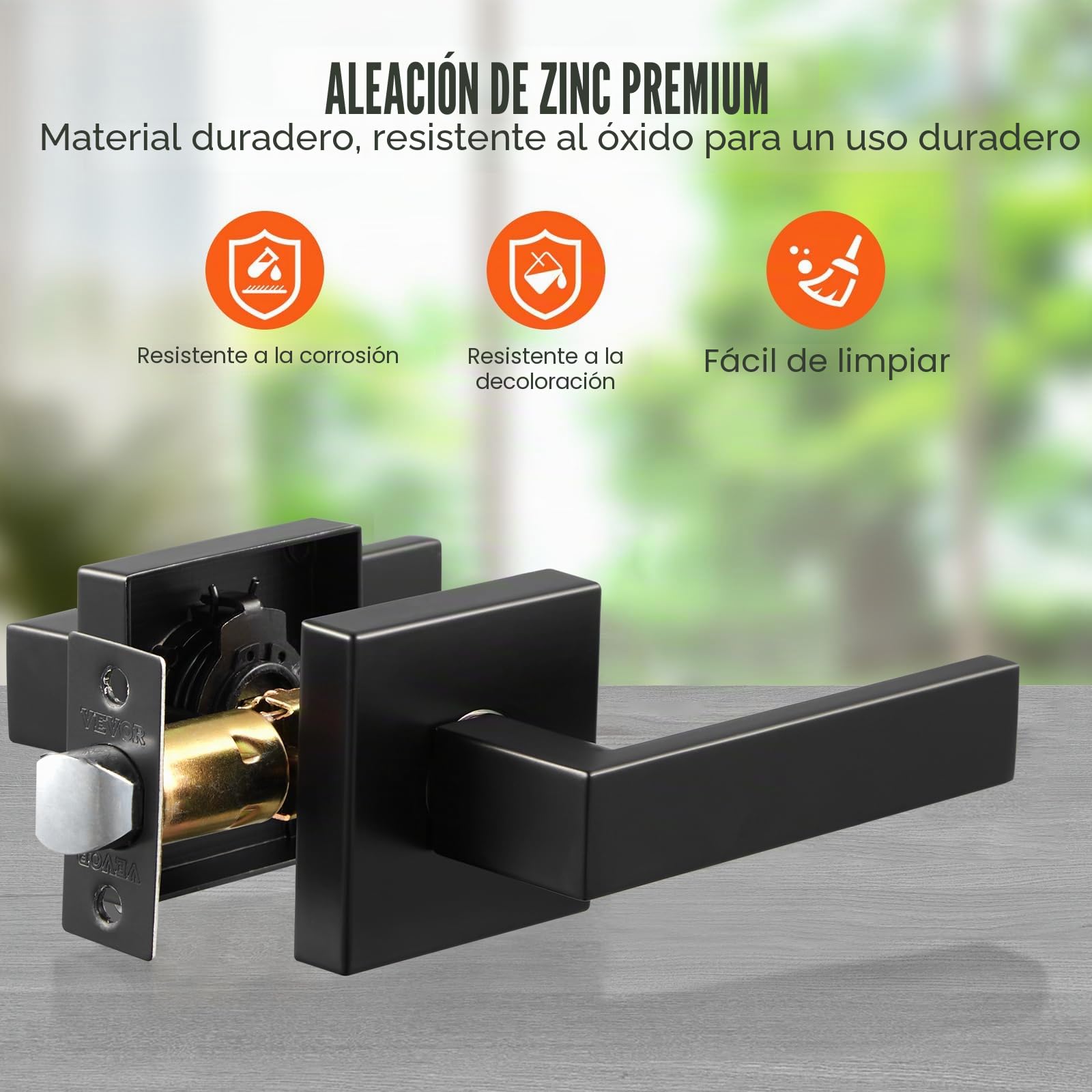 VEVOR 6 PCS Manija para Puerta de Paso, Manija Reversible para Zurdos o Diestros sin Bloqueo, Rotación de 45° para Abrir, Interior Cuadrado Universal para Pasillos, Espacios de Reunión, Negro Mate