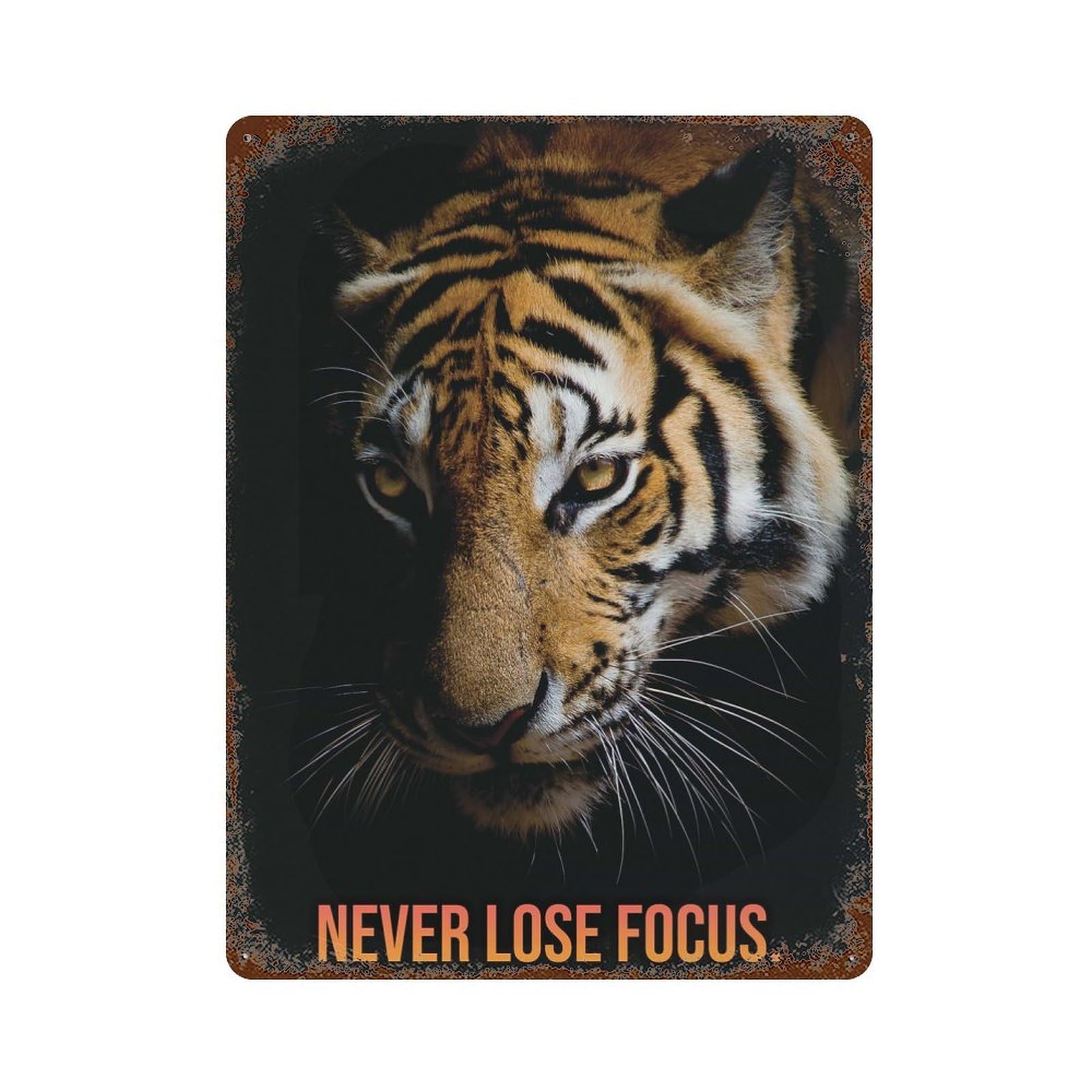 Never Lose Focus Tiger Vintage Metal Tin Sign 15.7"x11.8", Farmhouse Wall Decor for Garage, Bar And Workshop Decor