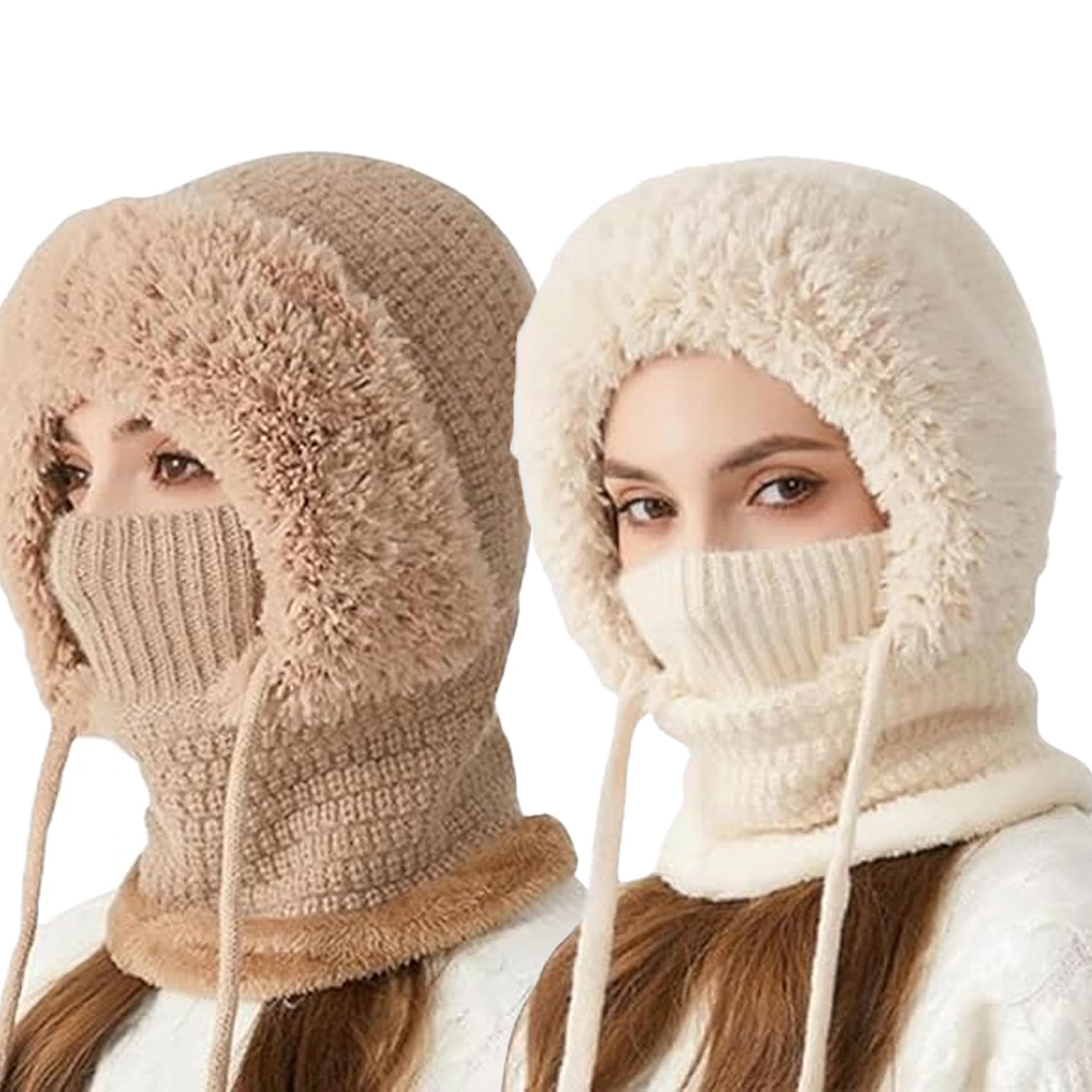 2 gorros 3 en 1 con bufanda y máscara para mujer, conjunto de bufanda y máscara de esquí de punto, todo en uno, sombrero resistente al viento