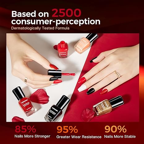 🔥Summer 2025 Nail Colors! Red, Black, White & Gold Glitter Polish Set