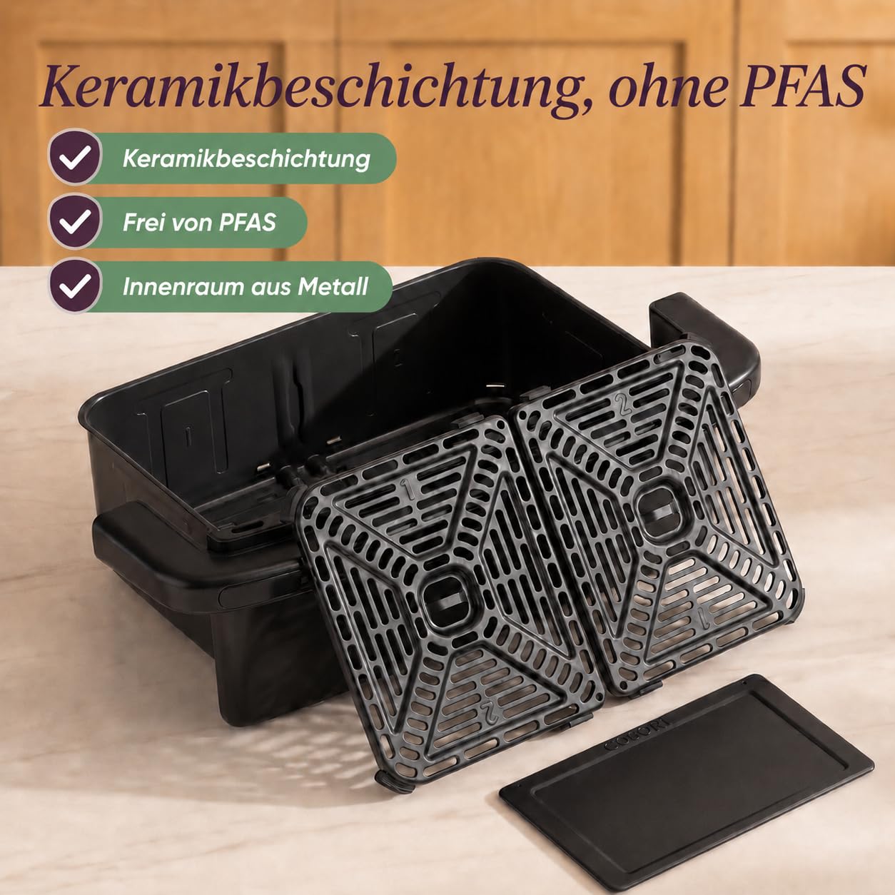 COSORI Airfryer, Heißluftfritteuse 2 Kammern Keramikbeschichtung, Dual Blaze Twinfry Compact mit 4 Heizrohren, 8,6L Flexiblen Kammern, Schwarz, TF801