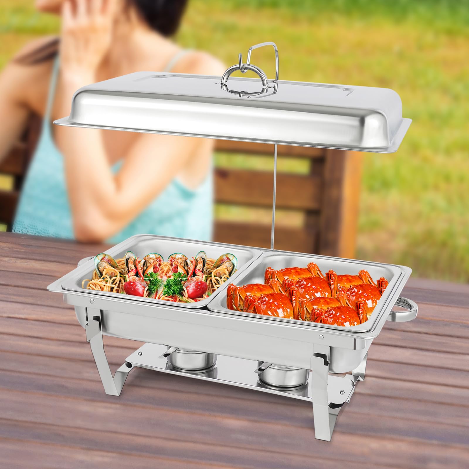 Lot De 4 Chauffe-plats Buffet En Acier Inox - 8,5 L, Pliables, Pleine Taille, 1/2 Et 1/3, Pour Fêtes, Banquets