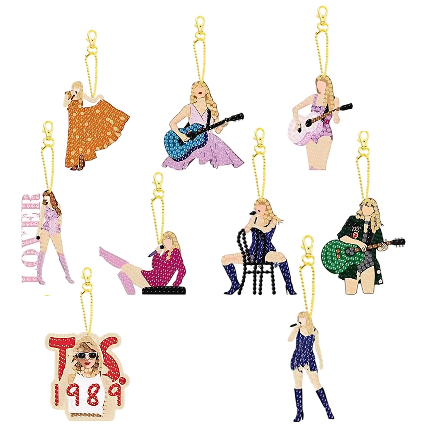 Nhemeylp 9 PCS Diamond Painting Keychains Kit, Music Pop Singer Diamond Art Keyrings, Double Sided 5D Rhinestone Crystal Key Rings DIY Pendants for Fans