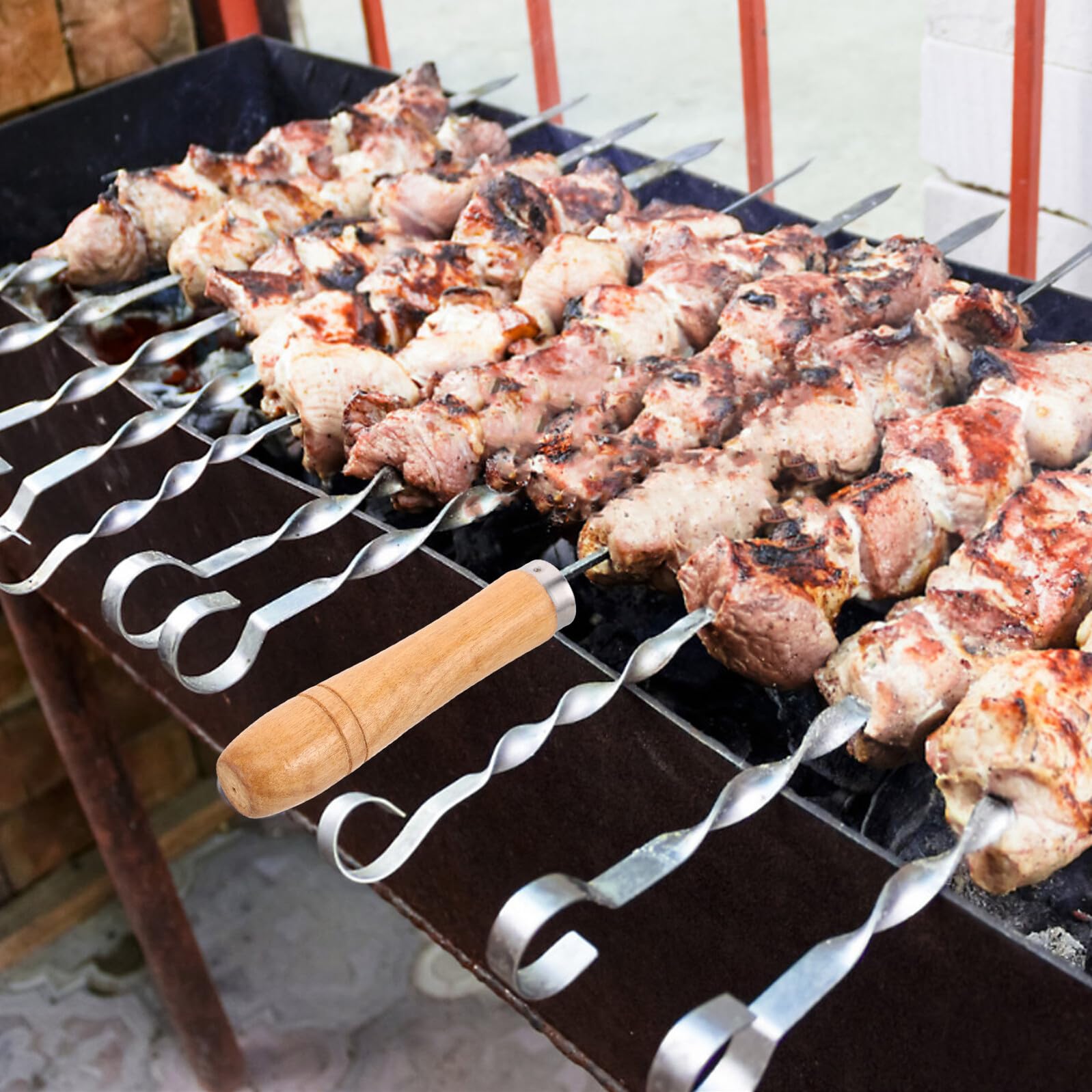 Homoyoyo 14 pezzi Manici in Legno Ergonomici per Accessori Barbecue Grip Antiscivolo e Resistenti al Calore per Forchette Spiedo Manico Sostitutivo Multifunzione per Attrezzi da Grigliata
