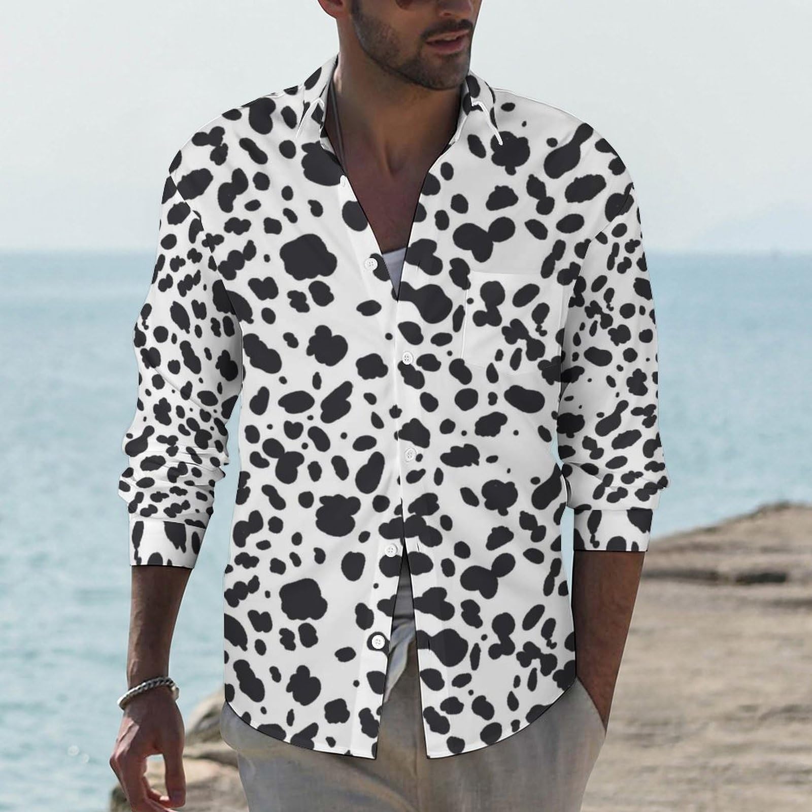 Amazon.co.jp: ダルメシアン柄 メンズ 長袖 シャツ ワイシャツ