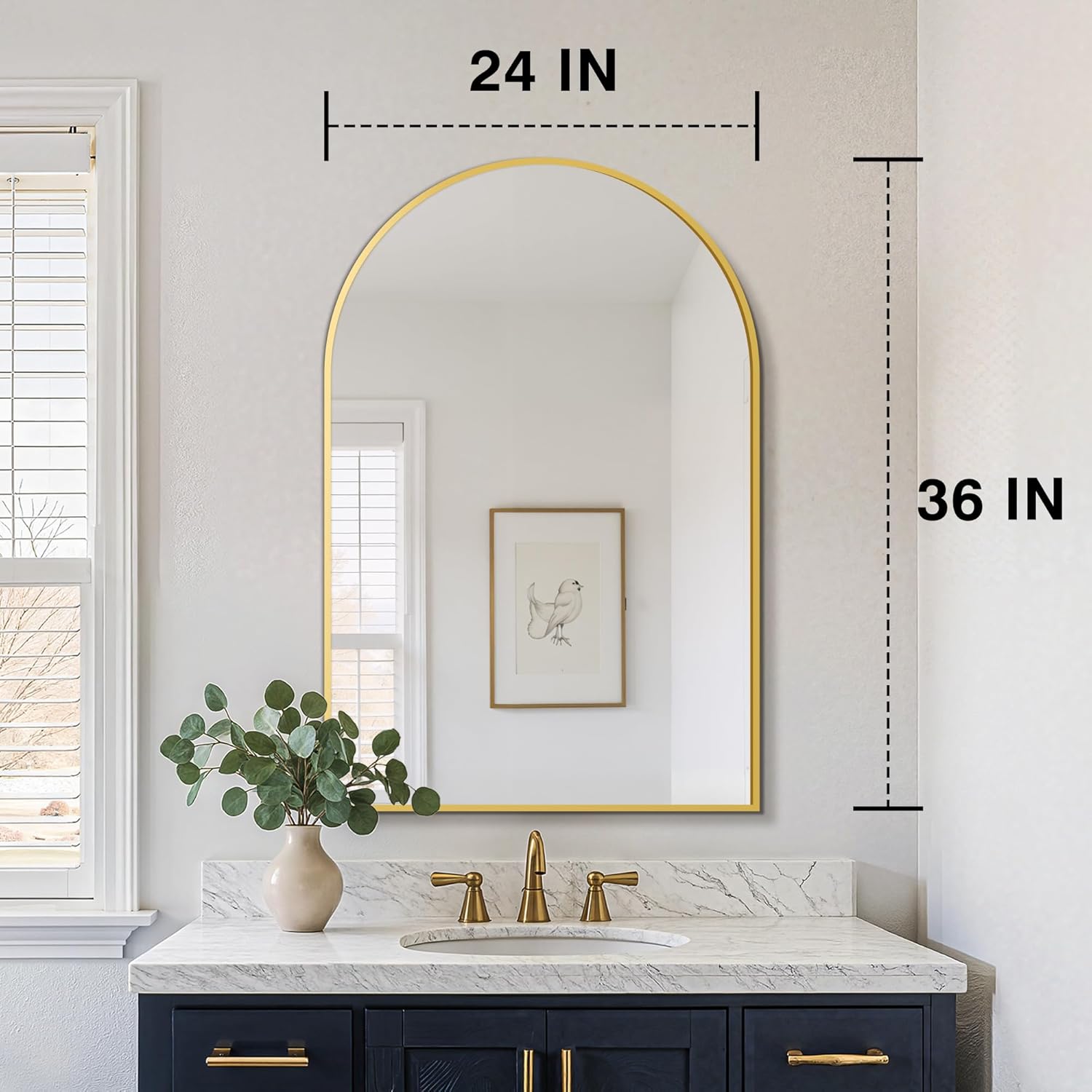 FICTOR Bathroom Vanity Mirror for Wall,2 Pack 24”x36” Arched Metal Framed Bathroom Mirror for Over Sink, Entryway, Living Room,Bedroom(Gold) - Image 2