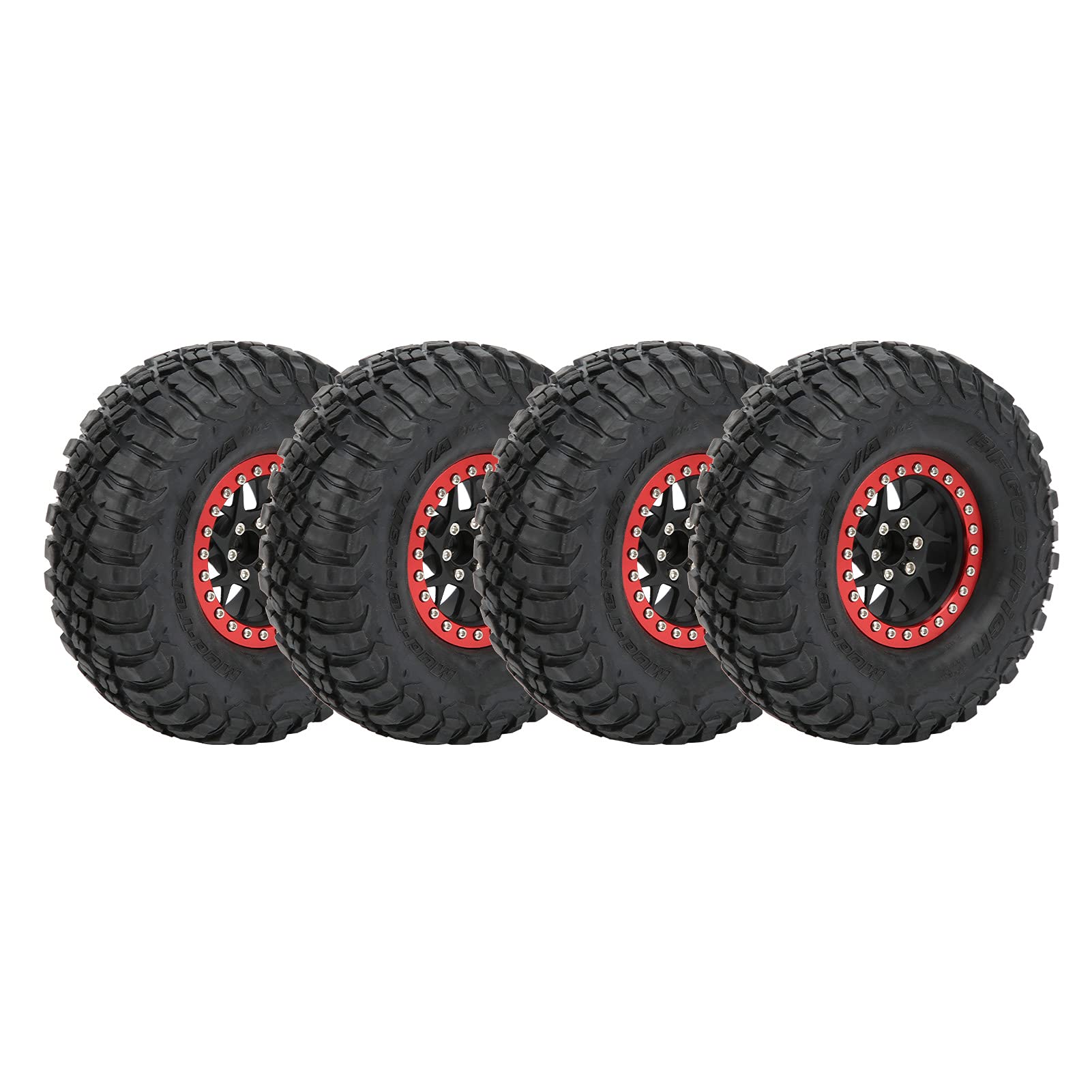 VGEBY Pneumatici per Auto RC, Set di Pneumatici per Auto Telecomando in Gomma da 4 Pezzi 1/10 per/HSP Axial SCX10 D90(Rosso) Accessori per modellini di