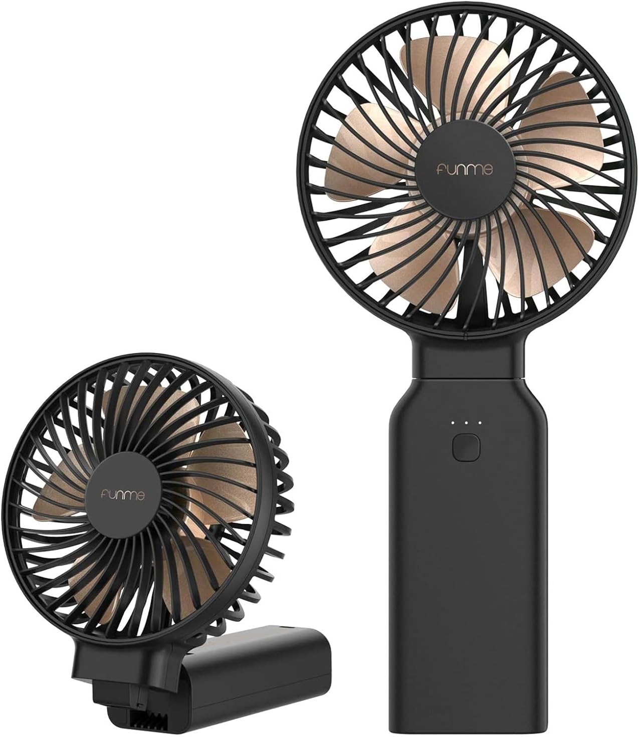 Funme Portable Handheld Fan, 53H Max Cooling Time Travel Fan, 10000mAh Personal Fan with Power Bank, 4 Speeds Rechargeable Fan, Handheld/Foldable 180° Design for Desk/Travel/Office/Outdoor - Black