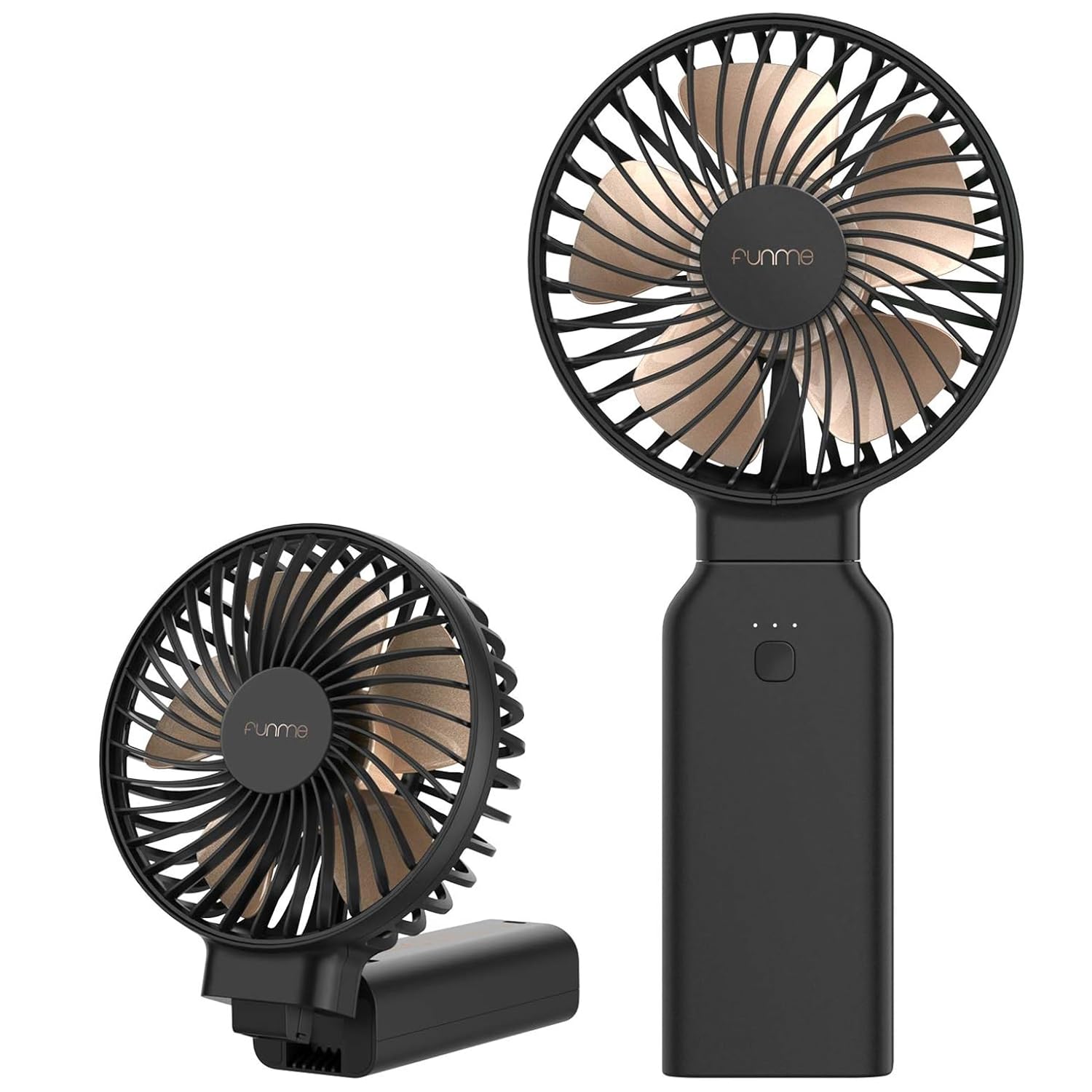Funme Handventilator 10000mAh, 53H Laufzeit Tragbarer Lüfter mit Powerbank, Ventilator Hand 4 Stufen Großes Flügelrad, 180° Klappbar für Reise Outdoor Camping Büro Tisch - Schwarz