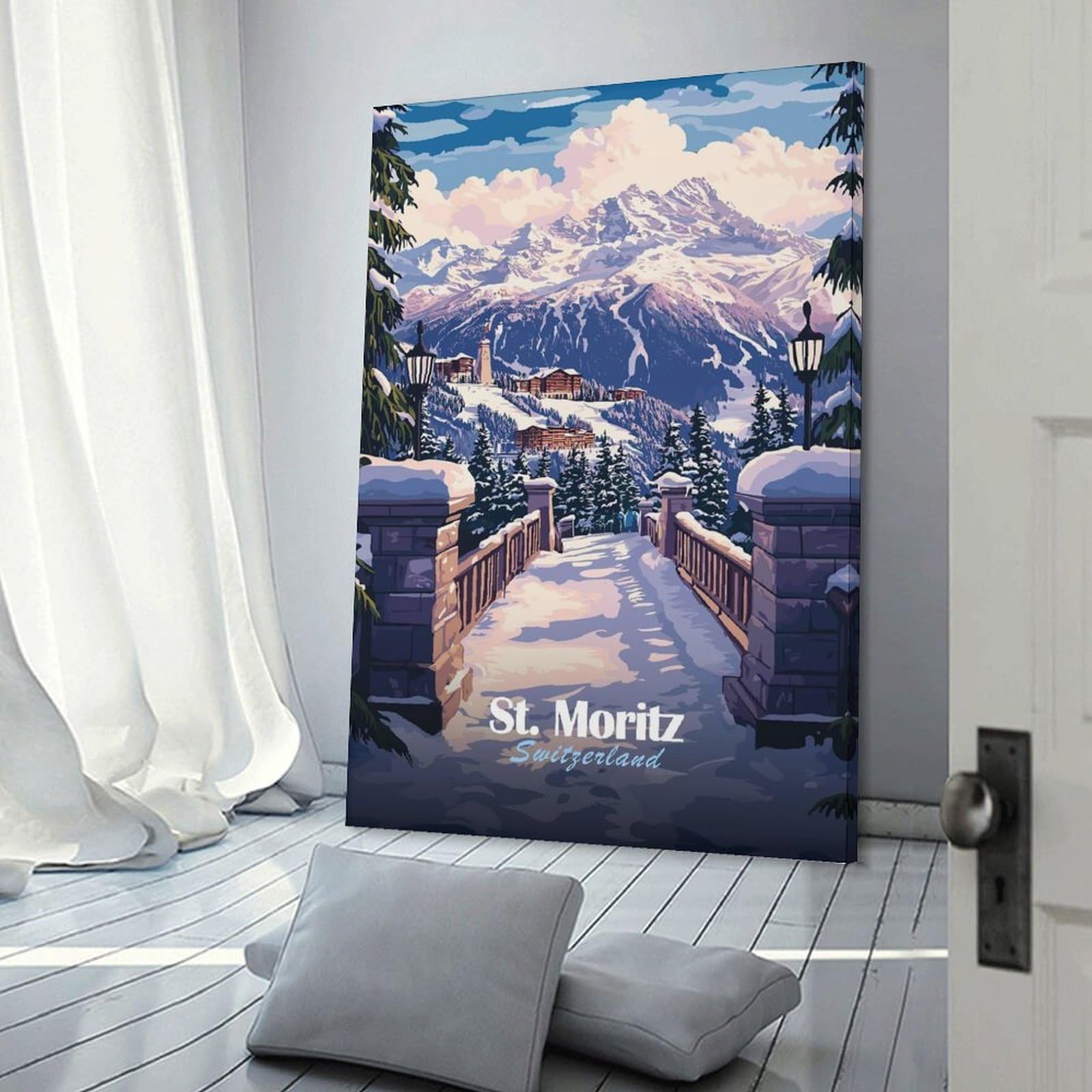 Junmoney Home Decor Wall Art St. Moritz Winter Landscape, 24x36inch(60x90cm), for Hallway, Bedroom Or Modern Interiors, Gift Idea for Housewarming And Birthdays