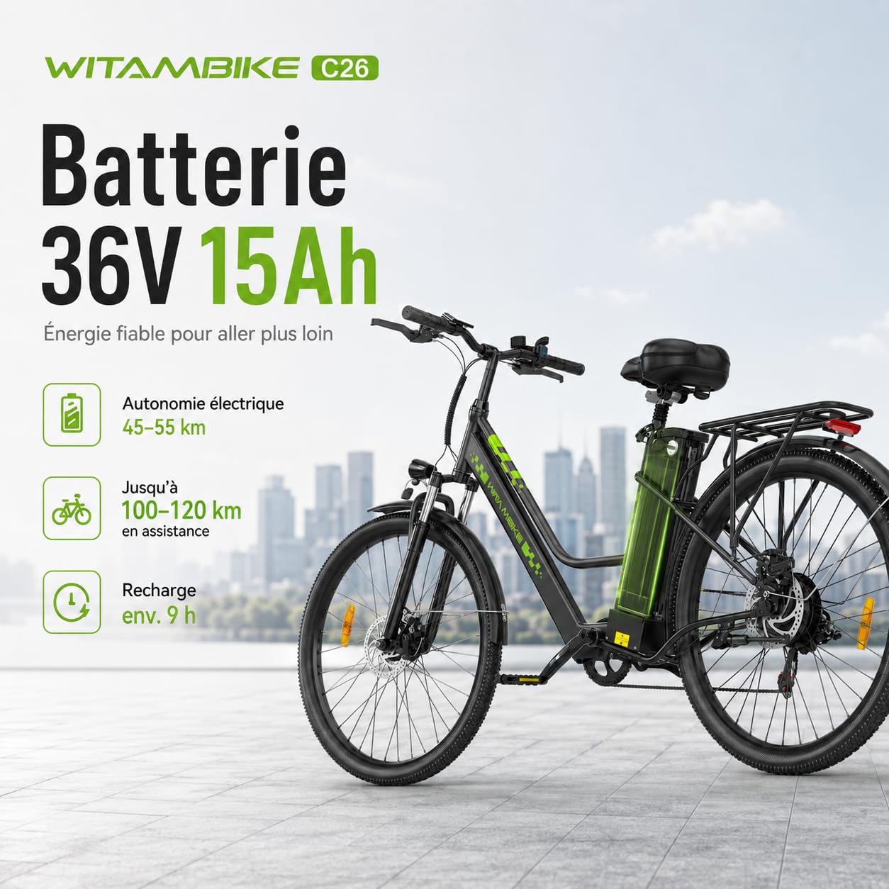 Vélo Électrique 26 Pouces Vélo Électrique Femme et Homme,6 Vitesses,Moteur 250W,36V 15Ah/20Ah Batterie Amovible,Smart Urban E-Bike,Adulte Unisex